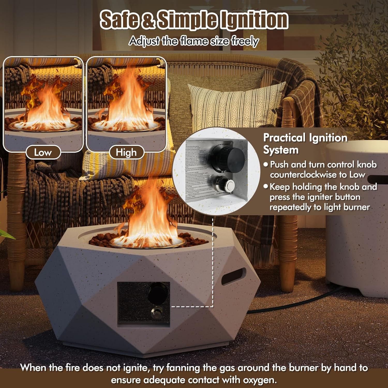 Tangkula Propane Fire Pit Table Set, 28” Hexagon Terrazzo Gas Fire Pit with Hideaway Tank Holder, Stainless Steel Burner & Lava Rocks, Cover Included, 40,000 BTU Smokeless Fire Pit for Outside Patio