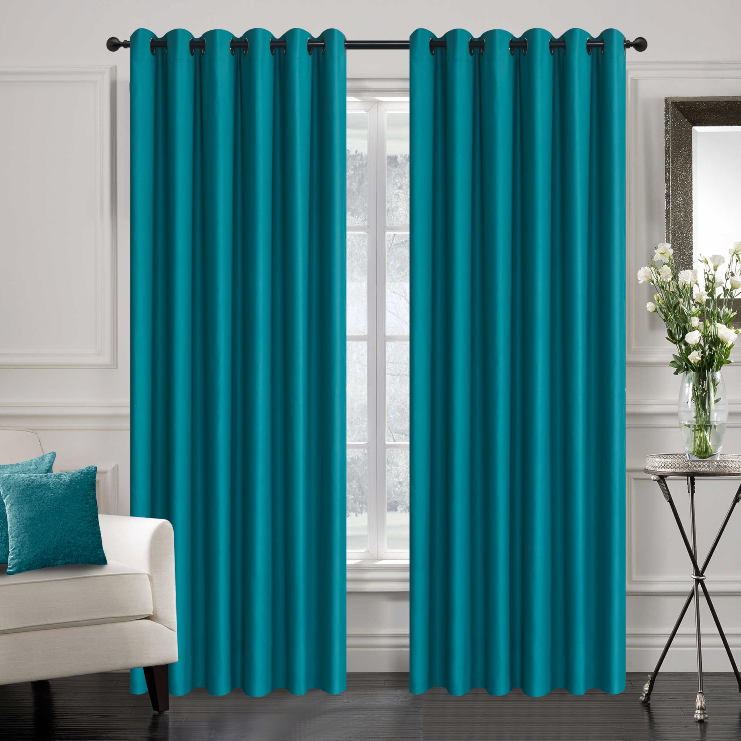 Hadi London Thermal Blackout Curtains with Eyelet Ring Top Insulated Energy Saving Drapes for Bedroom, Living Room & Kids' Room, Light Blocking. (TEAL, 66X90)