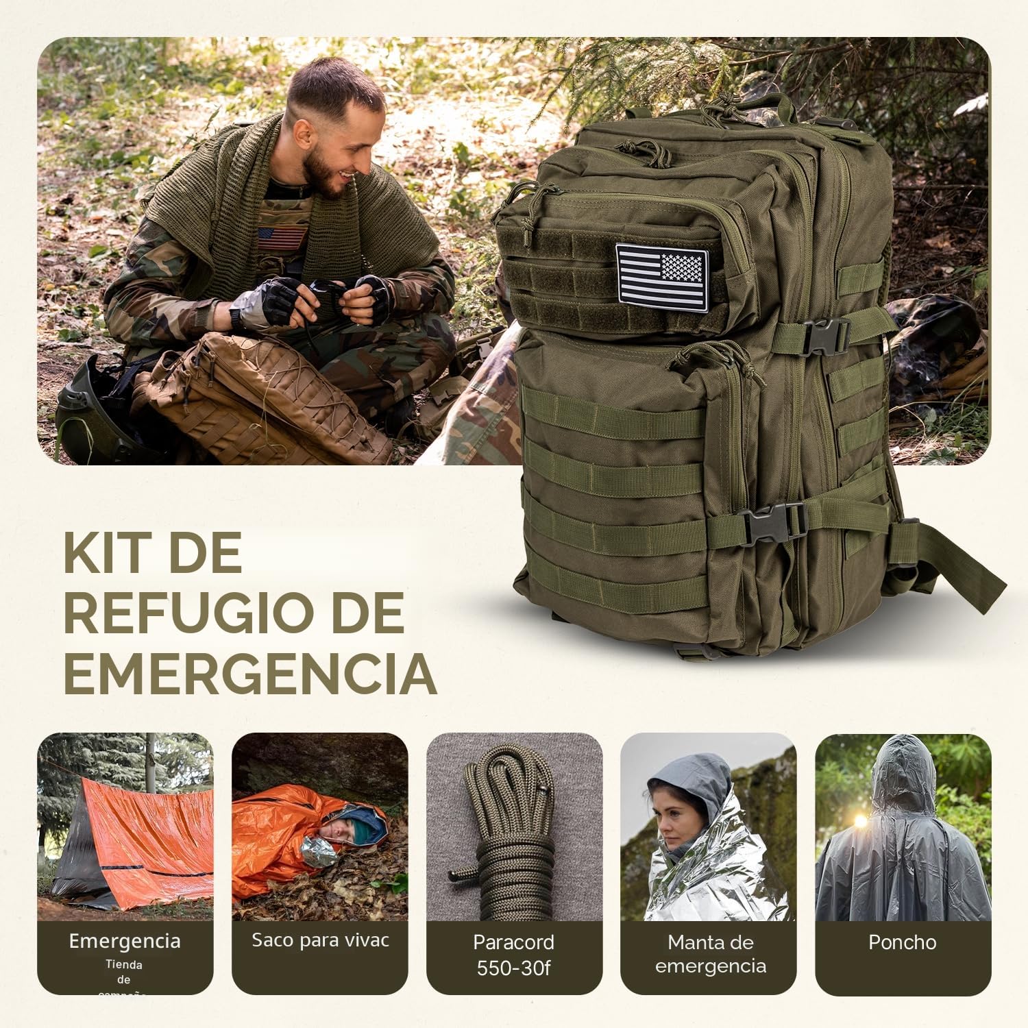 Kit de supervivencia de 72 horas | Bolsa de 45 litros | Equipo de supervivencia con primeros auxilios, filtro de agua, alimentos, herramientas | camping, senderismo, equipo de preparación al aire