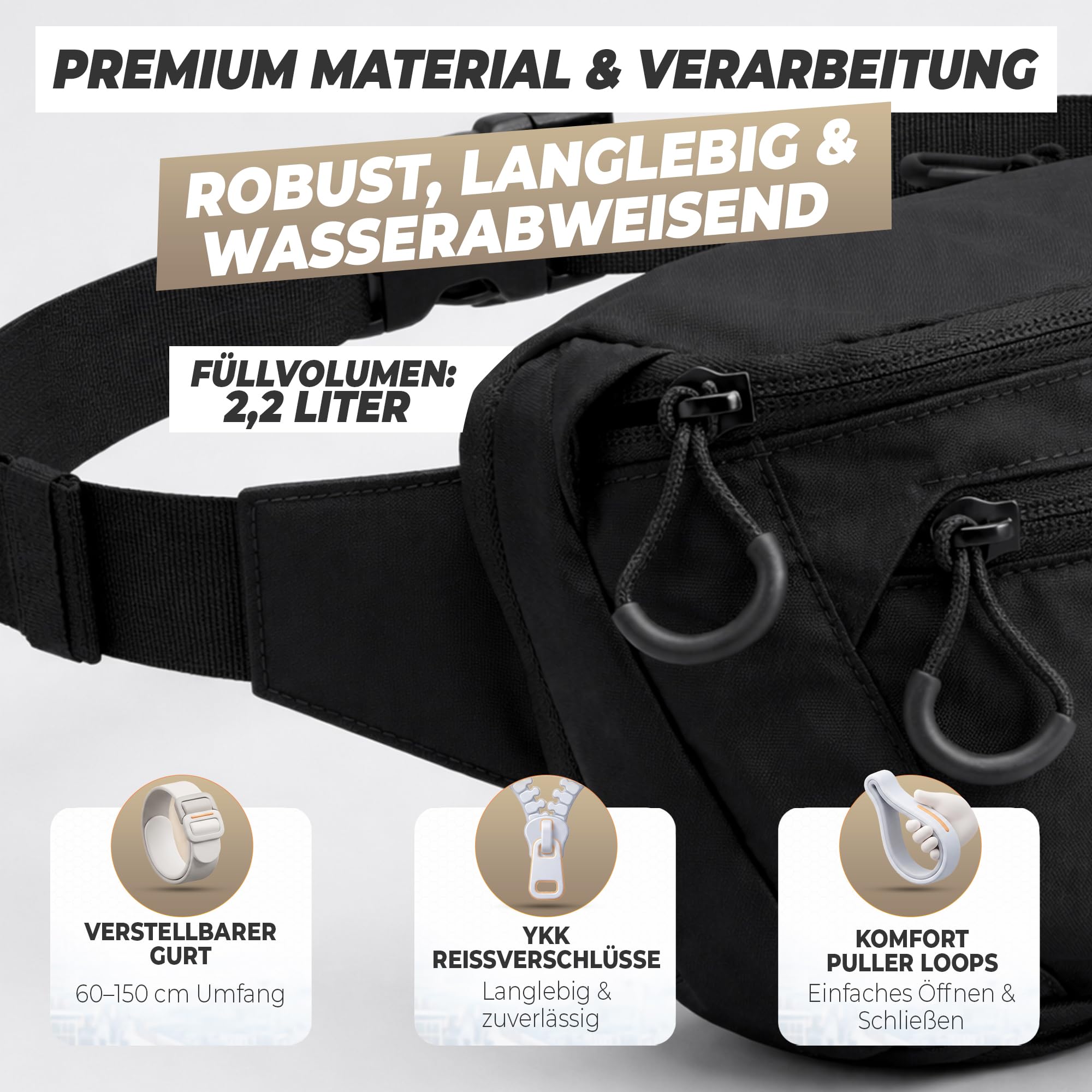 Bauchtasche Damen & Herren groß - Taktische Bauchtasche mit Anti-Diebstahl-Fach - Große EDC City Hüfttasche & Outdoor Gürteltasche - Crossbody Bag für Reise Wandern - diebstahlsicher