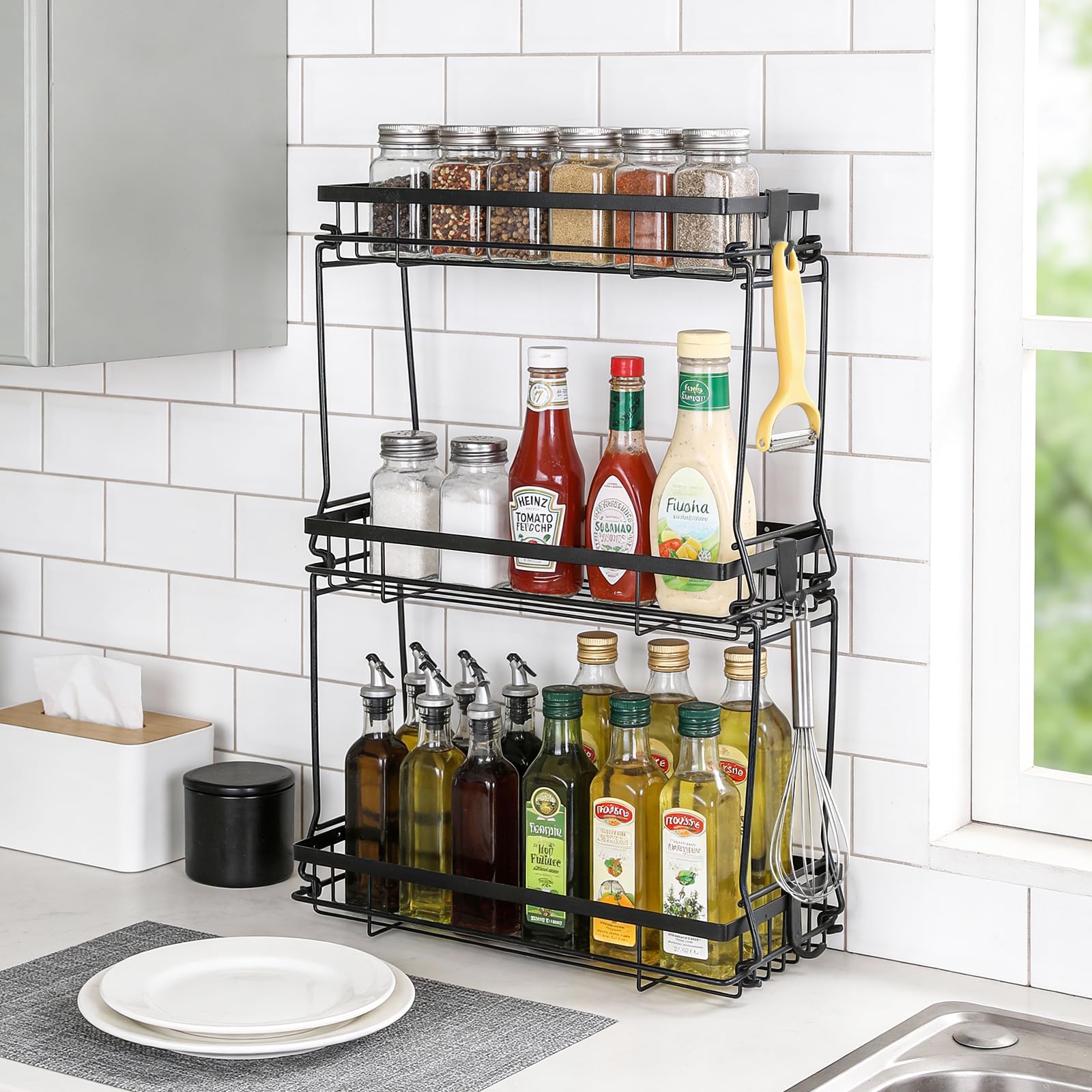 Estante de Inodoro Organizador de baño, Estante de Baño con 3 Estantes, Estante de Baño Multifuncional Ajustable, Estanteria Baño Encima WC, Fácil de Montar para Baño, Lavandería, Negro