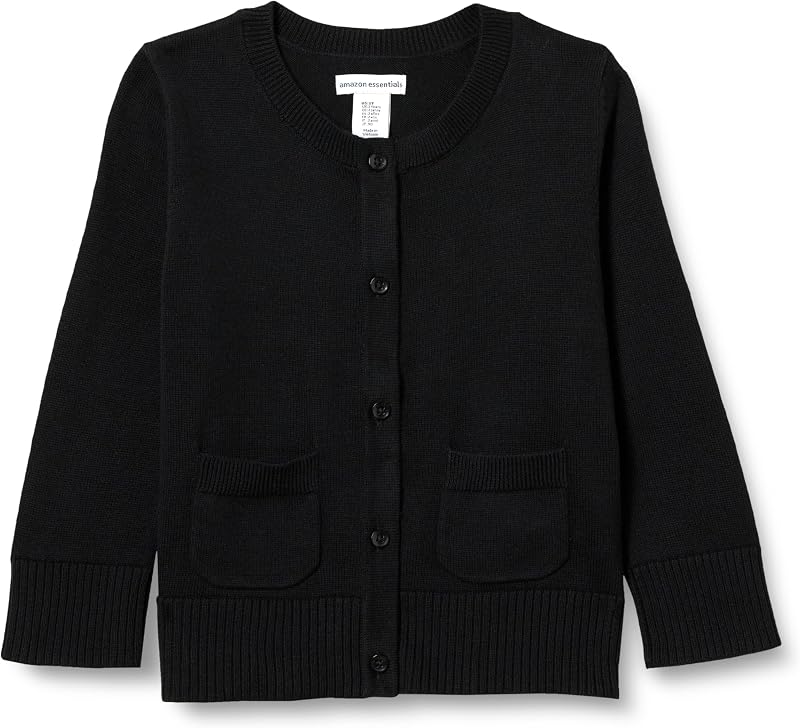 Amazon Essentials Suéter tipo cárdigan con cuello redondo y corte entallado uniforme para niñas y niños pequeños