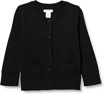 Amazon Essentials Mädchen Schmal Geschnittener Uniform-Cardigan-Pullover Mit Rundhalsausschnitt, Schwarz, 8 Jahre