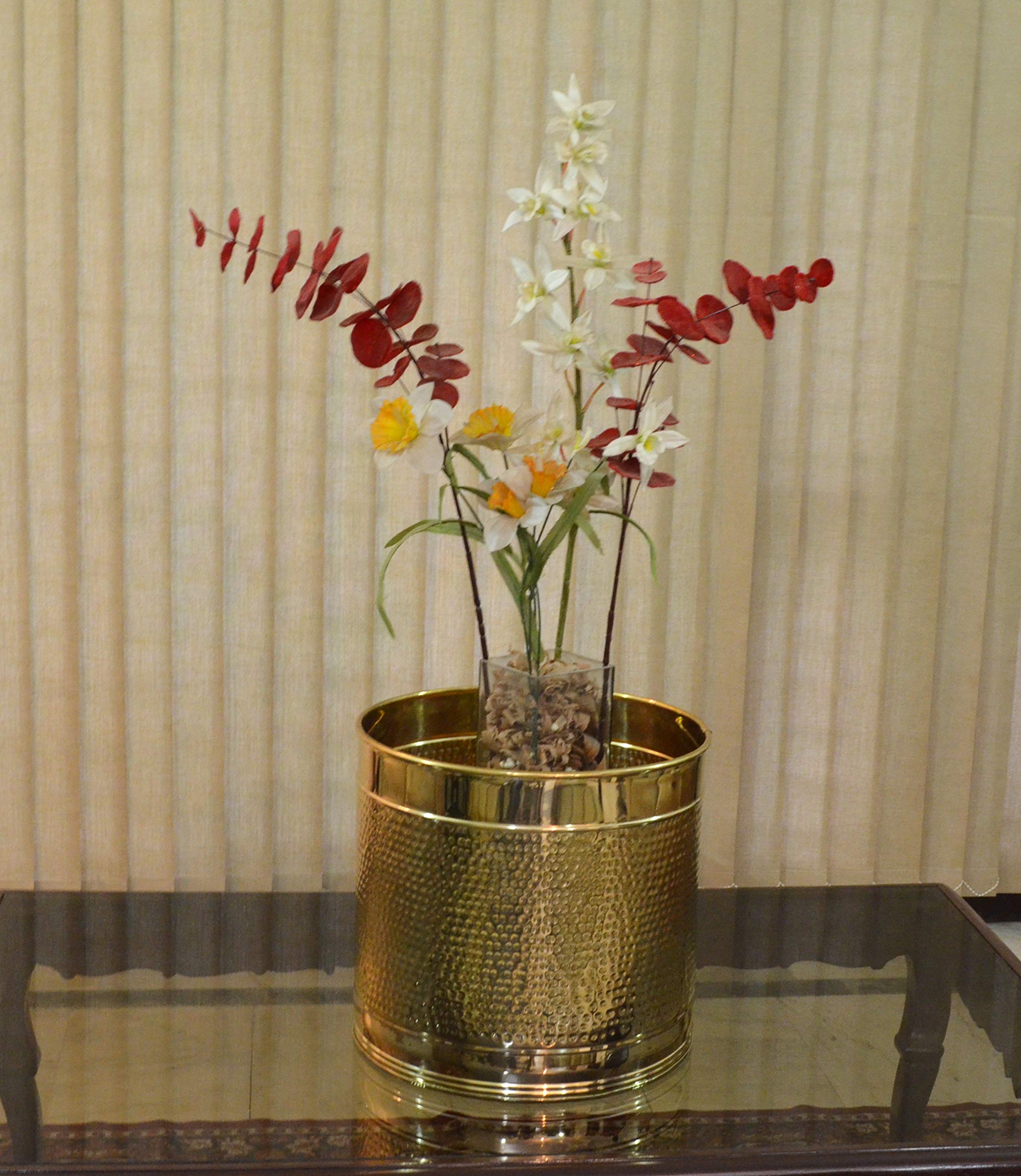 Brass Hammered Design Planter | Plant Container | Flower Pot with