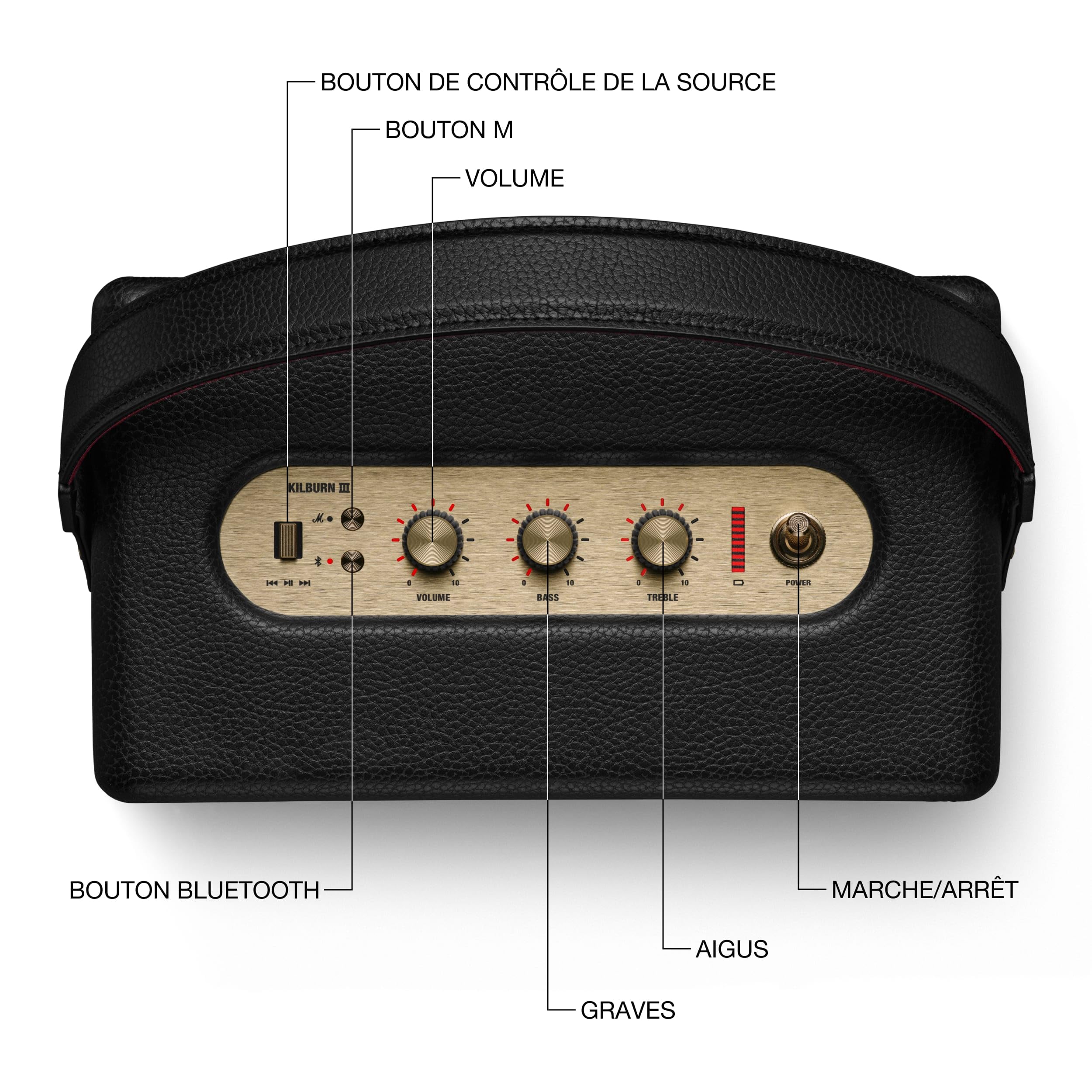 Marshall Kilburn III Bluetooth Enceinte Portable avec Plus de 50 h d’autonomie - Noir et Laiton