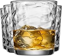 Glaver's 13oz Whiskey Glasses Set of 4 - Unique Wavy Design Old Fashioned Rocks Glasses for Bourbon, Scotch, Cocktails - Dishwasher Safe