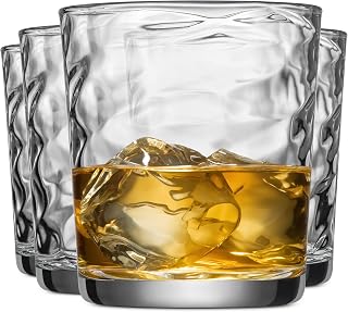 Glaver's 13oz Old Fashioned Whiskey Glasses Set of 4 - Wavy Design Tumblers for Bourbon, Scotch, Cocktails - Dishwasher Safe
