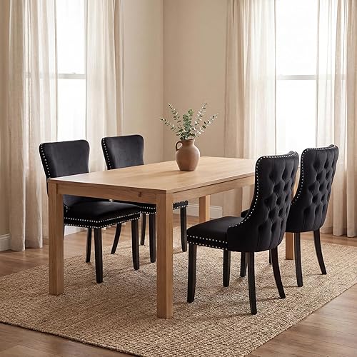 Miniatura 18 de Juego de 6 sillas de comedor de terciopelo beige, Silla tapizada de tela para cocina y comedor, sillas de comedor modernas de mediados de siglo,