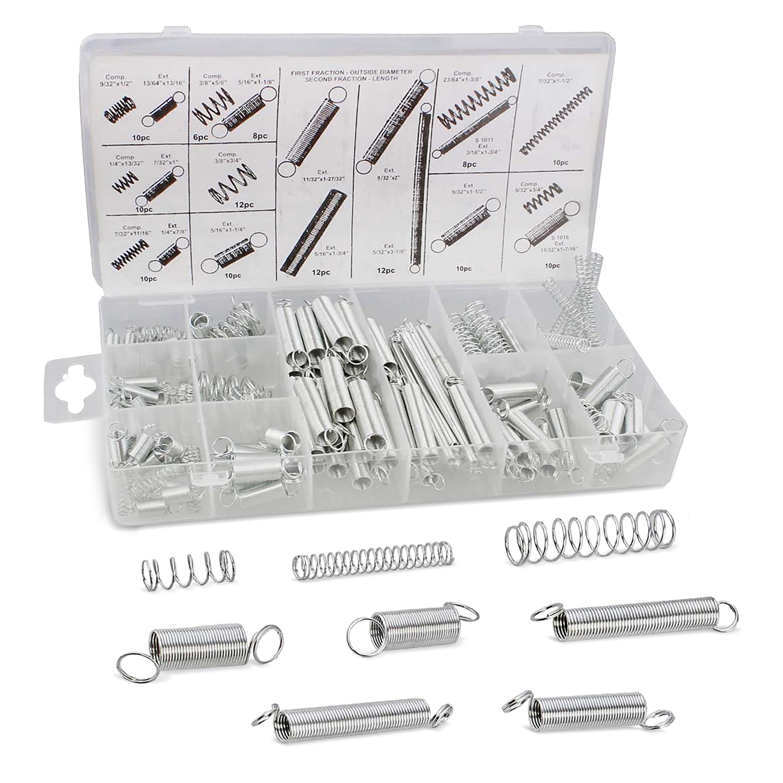 ABN Compression & Extension Spring 200 pc Assortment Set, Heavy-Duty Steel Wire - Metal Tension Springs Replacement Kit