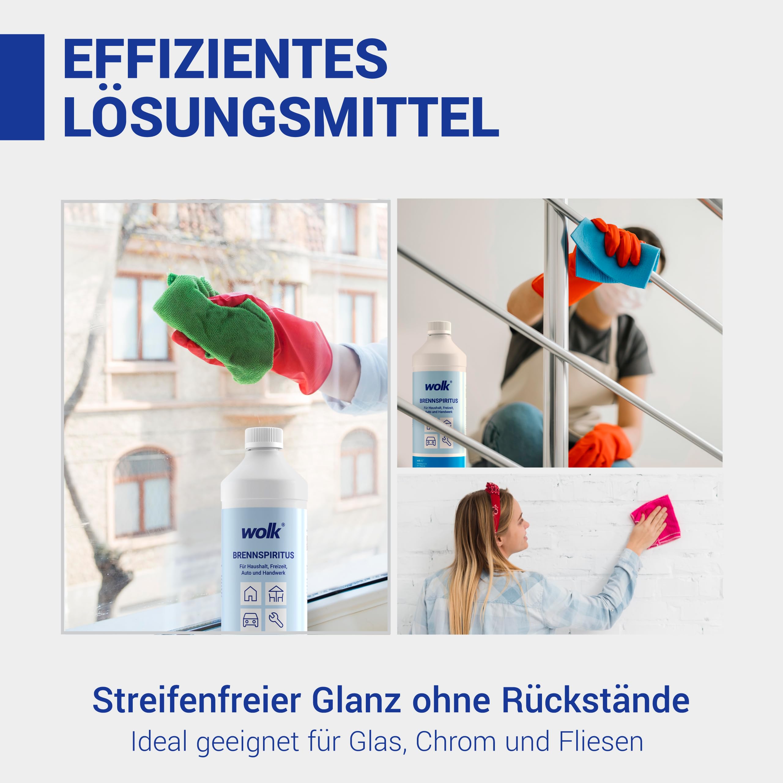wolk Brennspiritus 6 x 1 Liter, Bioethanol 94%, Ethanol zum Reinigen | mit ca. 94 % vol. CAS-Nr. 64-17-5, UN1170. Für Haushalt, Freizeit, Auto, Handwerk und als Brennstoff.