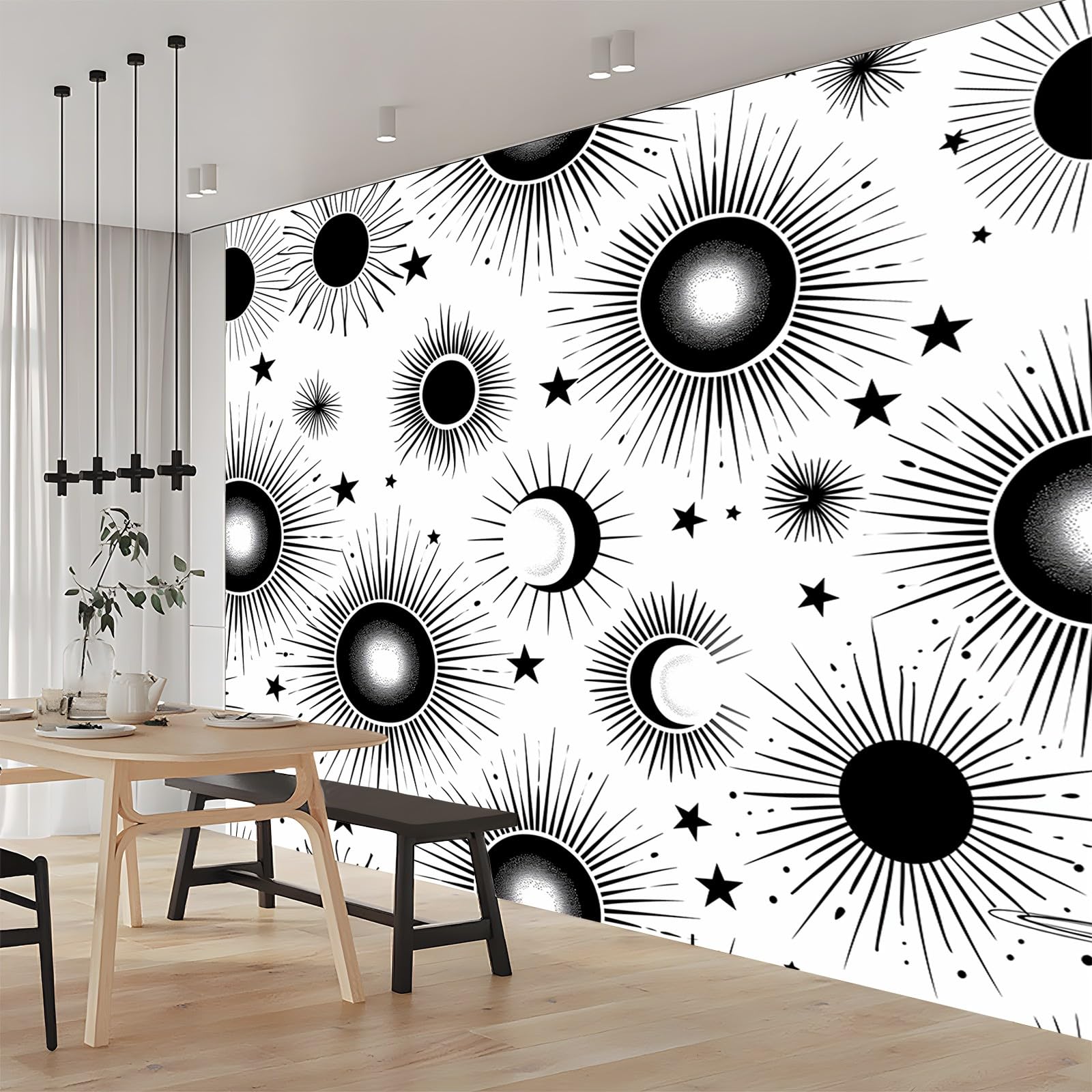 Tapeta ścienna z włókniny abstrakcyjny księżyc, 300 x 210 cm 3D nowoczesny salon sypialnia dekoracja ścienna dekoracja ścienna biała czarna tapeta z włókniny
