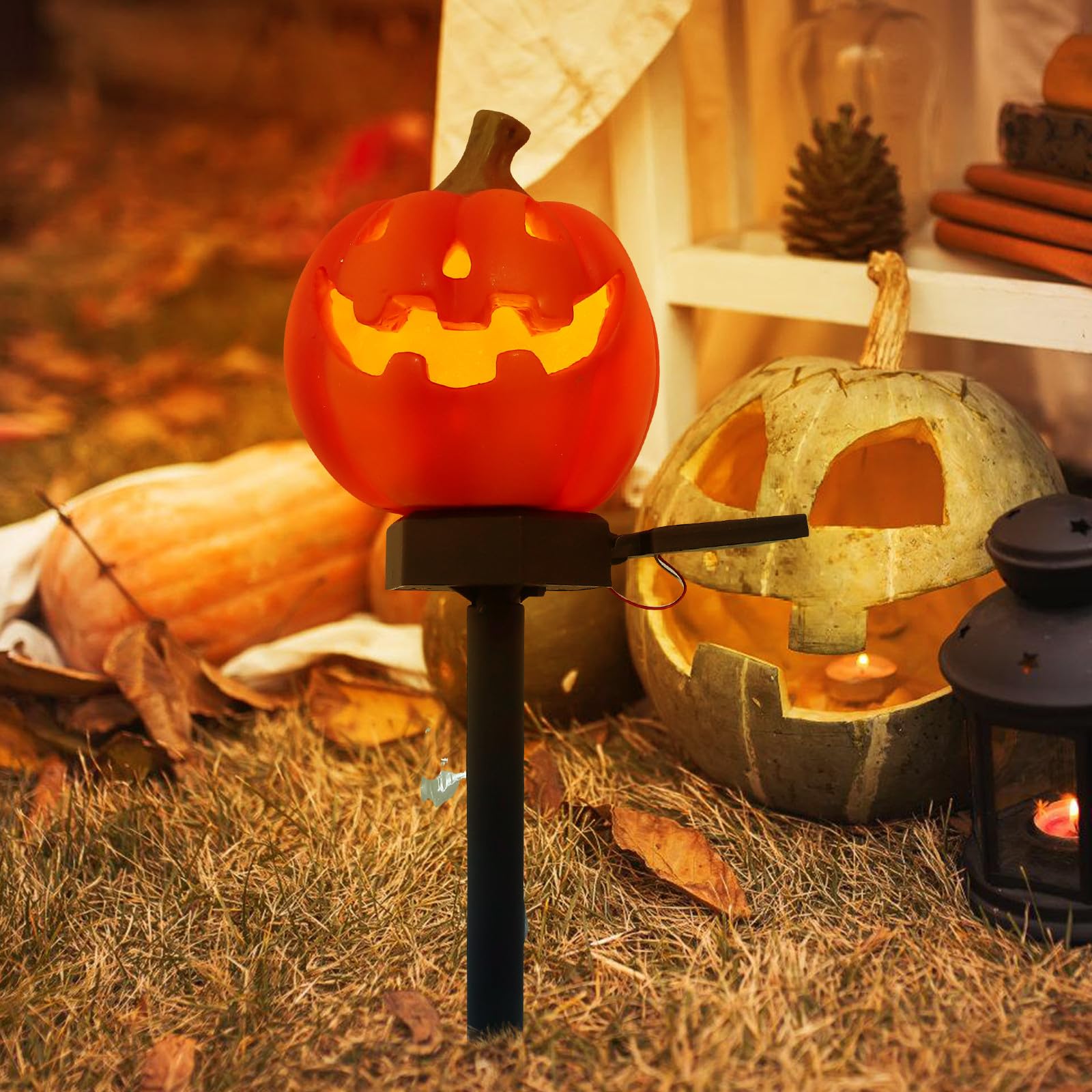 Halloween Geschenkideen Solar Gartenstecker Kürbis 2 Stück Ip55 Außen | Kunststoff und Kunstharz, Automatische Aufladung, für Rasen und Blumenbeet, Dekorative Lichtquelle