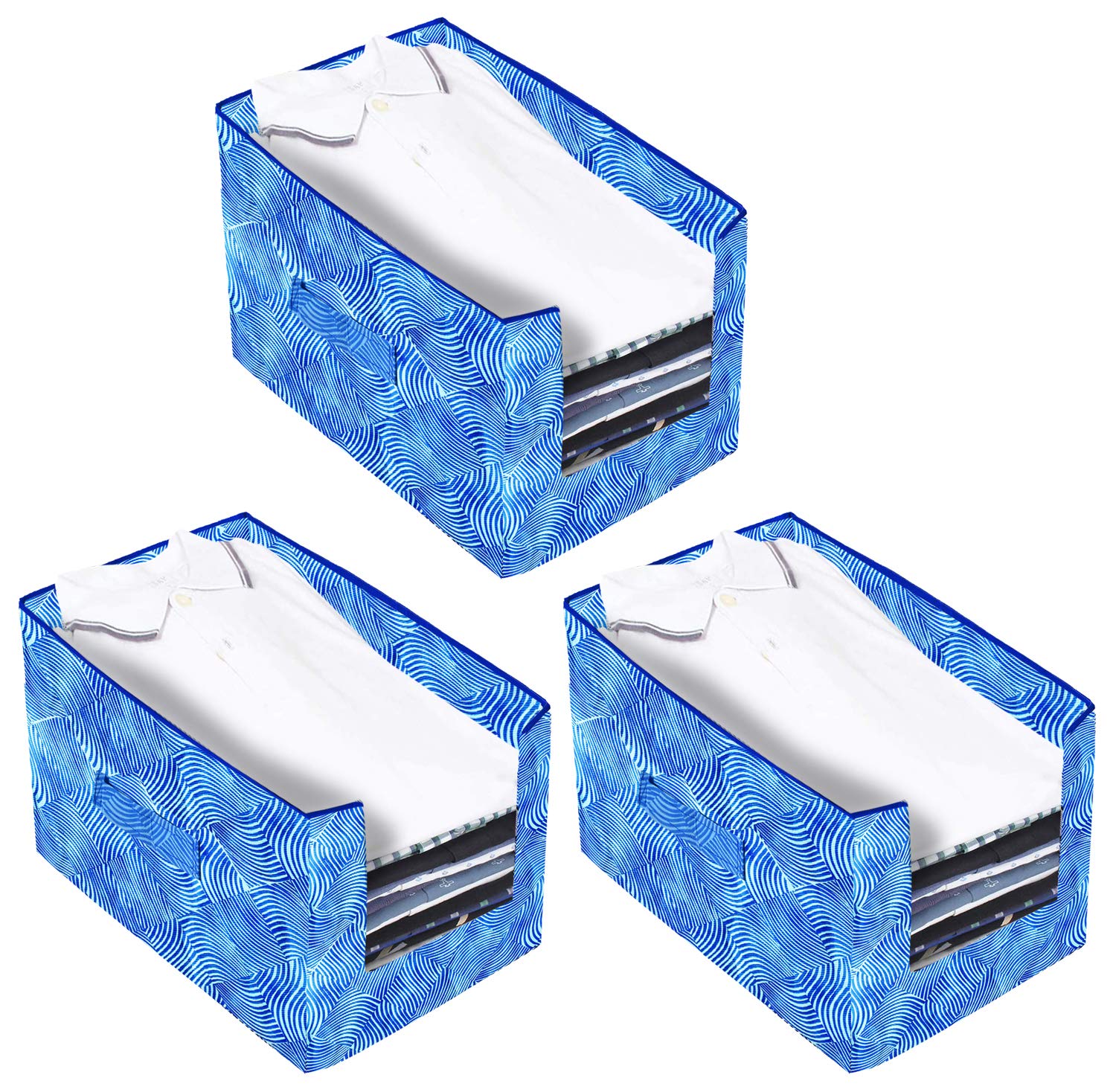 Kuber Industries Laheriya Printed 3 Piece Non Woven Shirt Stacker Wardrobe Organizer Set, (Blue) - CTKTC035105