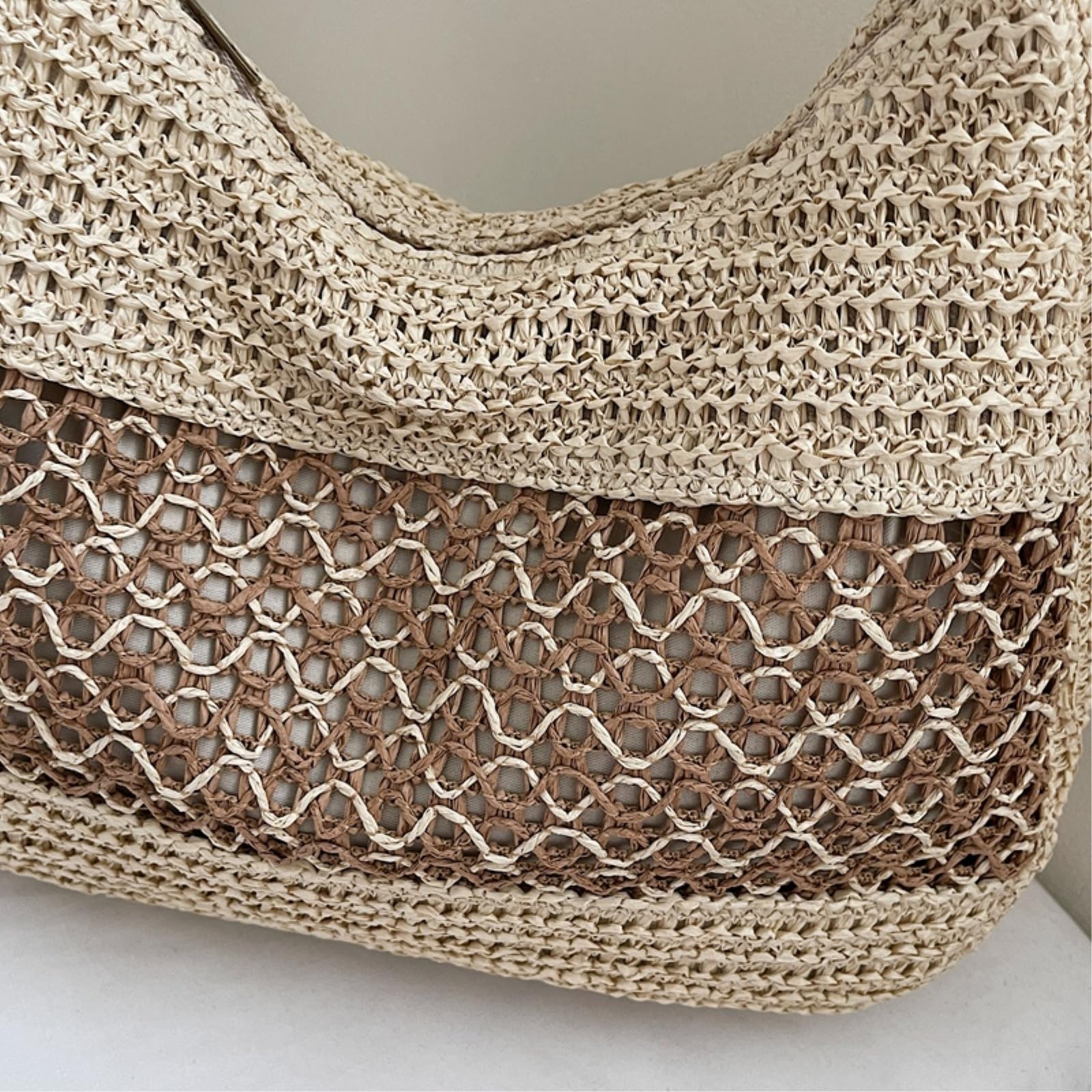 Borsa di Paglia Donna Grande capacità, Tessuto A Mano Rattan, Spalla Spiaggia Estiva, Crossbody Casual da Viaggio -Khaki