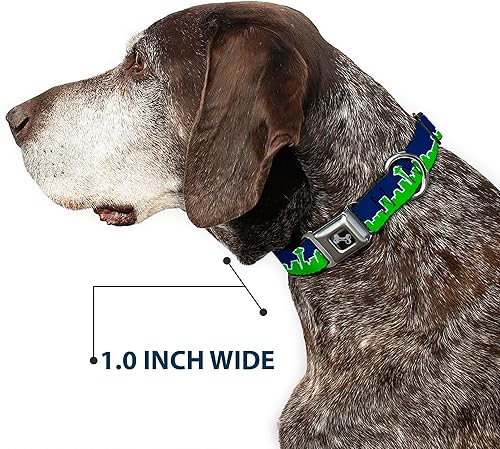 Miniatura 6 de Collar de perro hebilla de cinturón de seguridad Seattle Skyline azul marino verde brillante 13 a 18 pulgadas 1.5 pulgadas de ancho