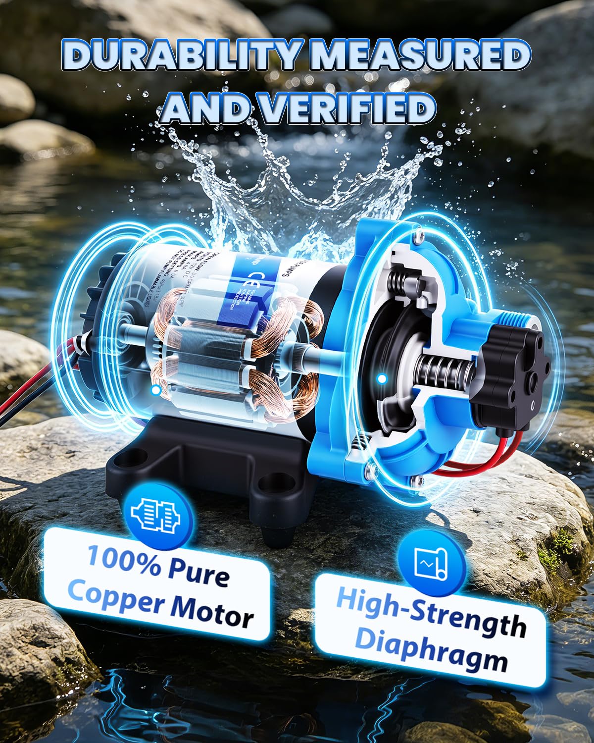 YUCHENGTECH Bomba de Agua a Presión Autocebante Bomba de Diafragma 12V 96W | 3.0 GPM 45 PSI Bomba de Aumento de Presión para Duchas, Jardines y Grifos de Agua en Autocaravanas