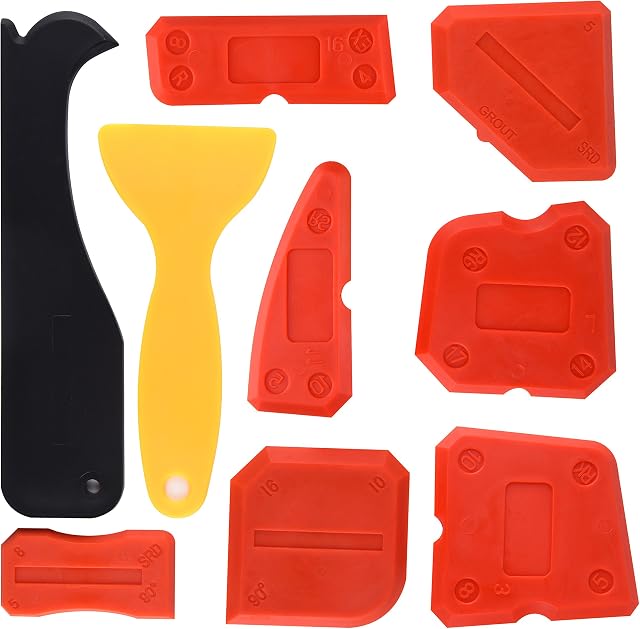 Kuuqa 9 Pieces Silicone Sealant Finishing Tools Smoothing Caulking Tool Kit for Kitchen Bathroom Floor Sealing, Red