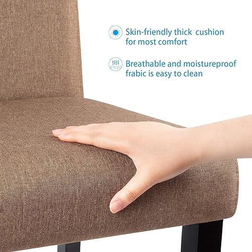 Miniatura 5 de Furmax - Sillas de comedor de estilo urbano de tela Parson sillas de cocina, sala de estar sin brazos con patas de madera maciza, juego de 4 (marrón)