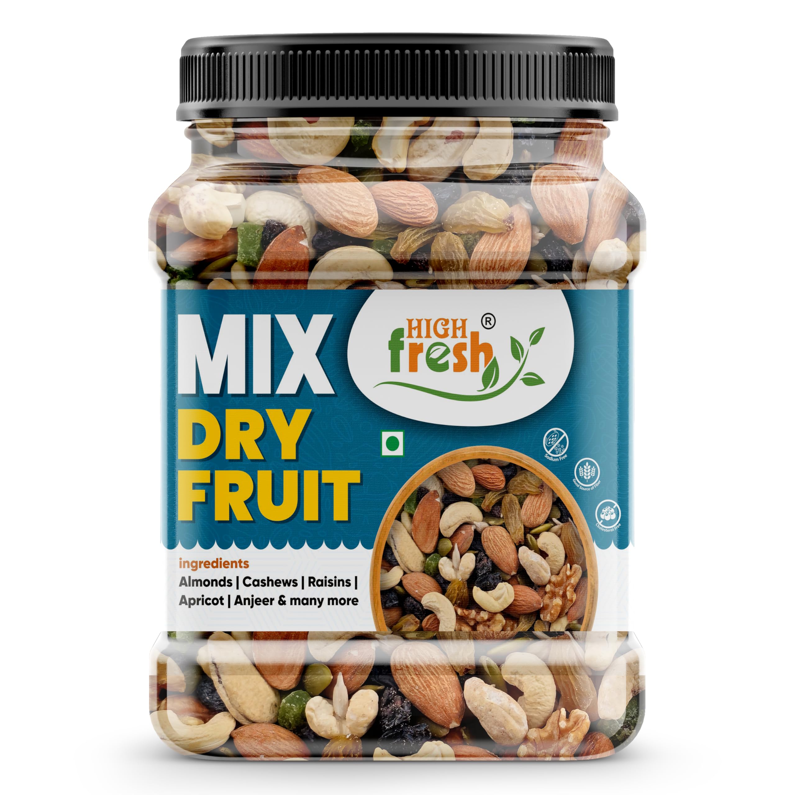 HighFresh 100% Natural and Premium Healthy Mix Dry Fruits and Nuts 1KG | Healthy for Every Occasion Dry Fruits Nuts | Almonds | Cashew | Kishmish | Apricot | Black Raisins | Dried Kiwi