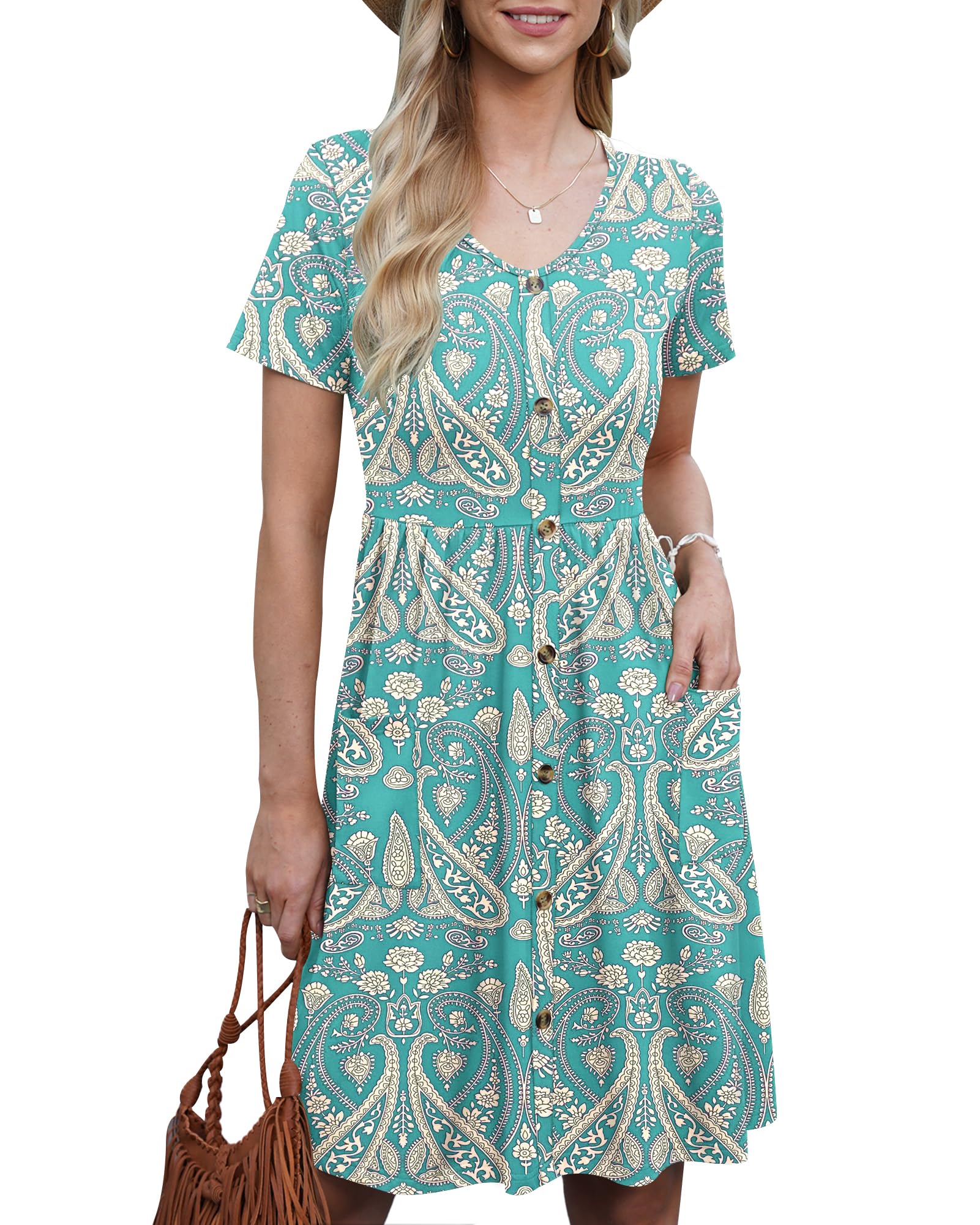 AUSELILY Vestidos de Verano para Mujer Vestidos Casuales de Manga Corta
