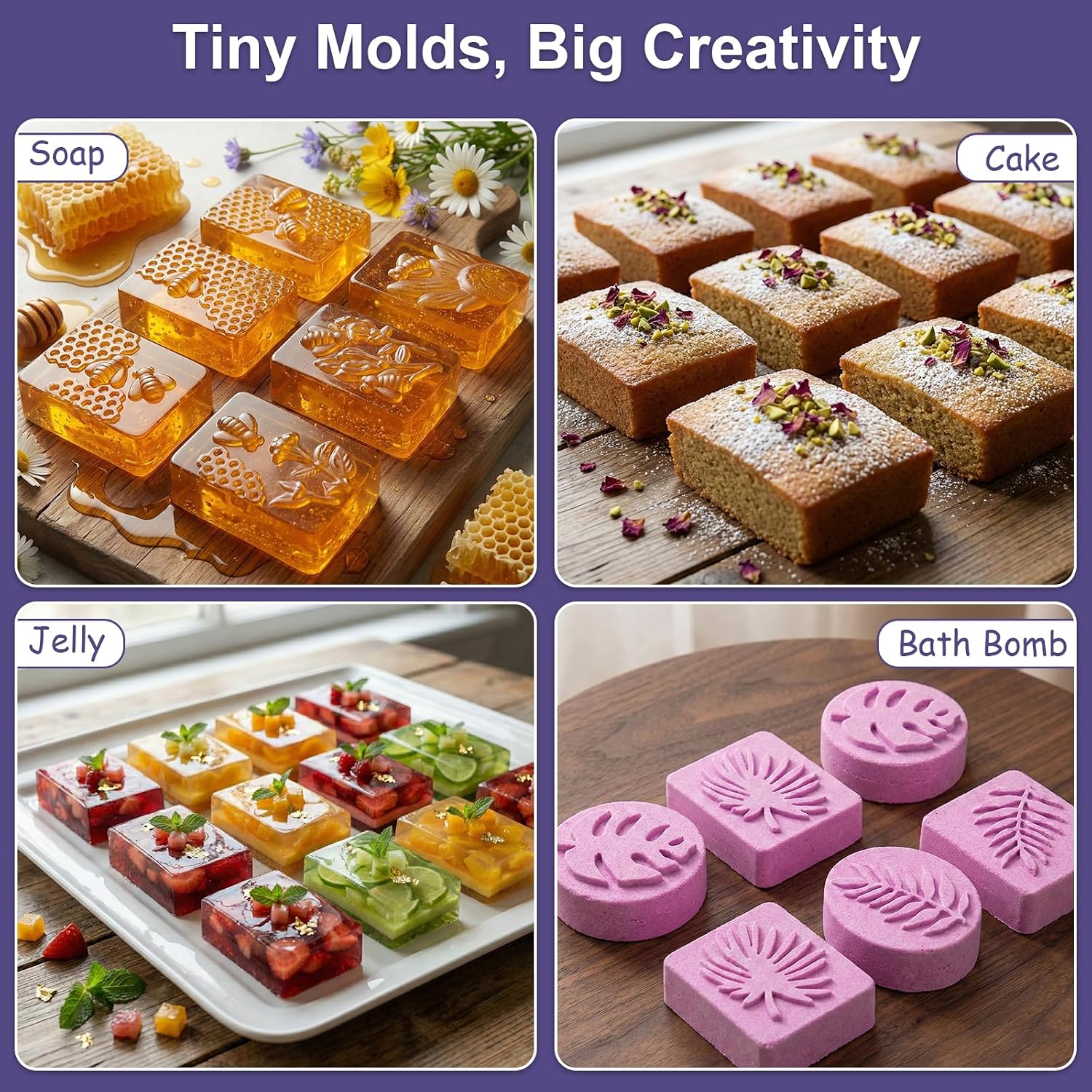 102 Pcs Soap Making Mold Kit - 3 Silicone Molds, 48 Bags, 48 Gift Tags, 65ft Jute Twine, 2 Sisal Foaming Soap Bag Pouch for Handmade Craft Soaps, Jelly, Chocolate & Ice Cube Trays, DIY Wax Melts