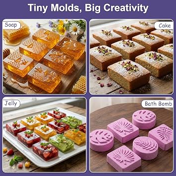 102 Pcs Soap Making Mold Kit - 3 Silicone Molds, 48 Bags, 48 Gift Tags, 65ft Jute Twine, 2 Sisal Foaming Soap Bag Pouch for Handmade Craft Soaps, Jelly, Chocolate & Ice Cube Trays, DIY Wax Melts