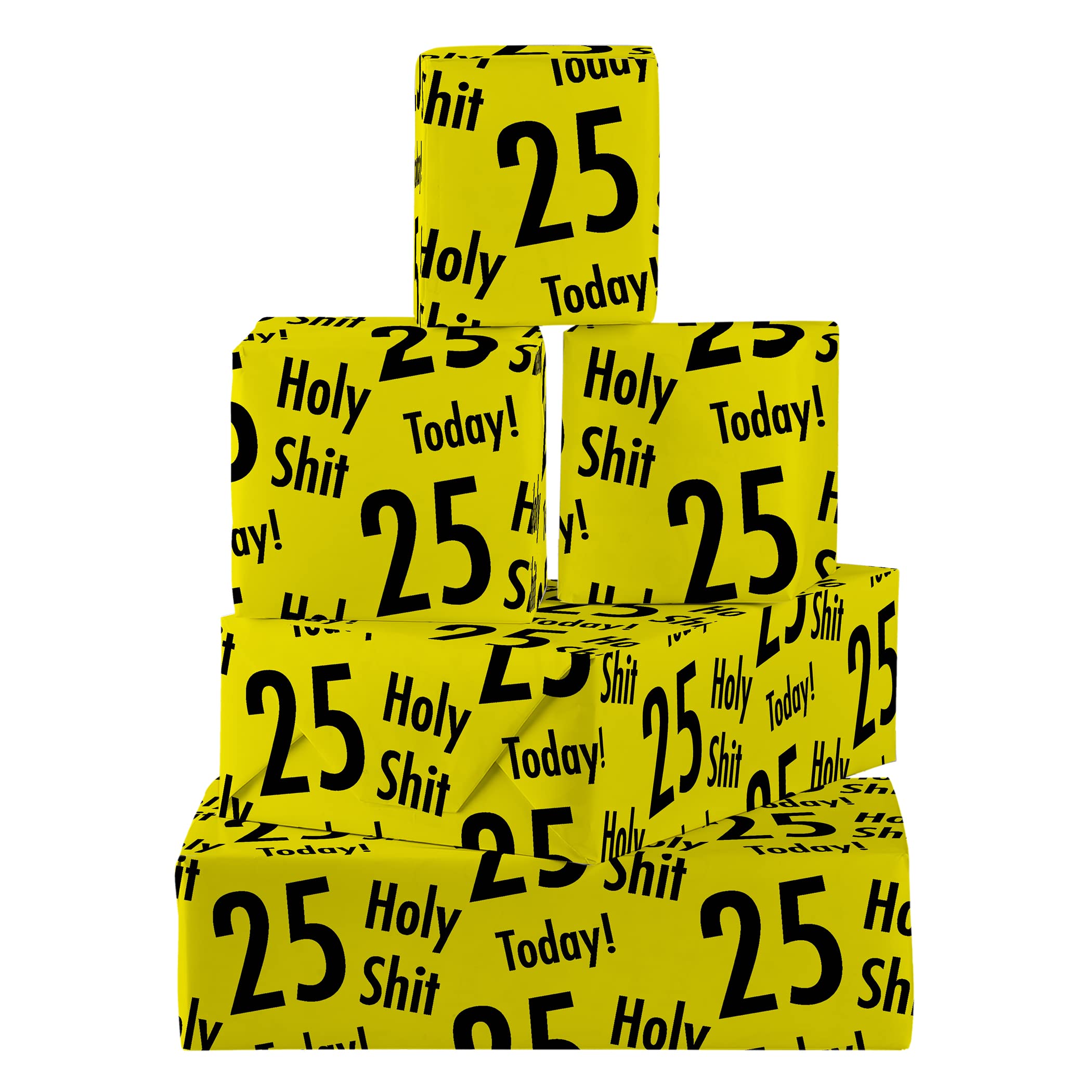 Hunts England - 5 Sheets Of 25th Birthday Fun Wrapping Paper - Includes 5 Gift Tags - Age 25 Folded Gift Wrap For Him/Her - Holy Shit Collection - Rude Age Twenty Five Gift Wrap For Men/Women