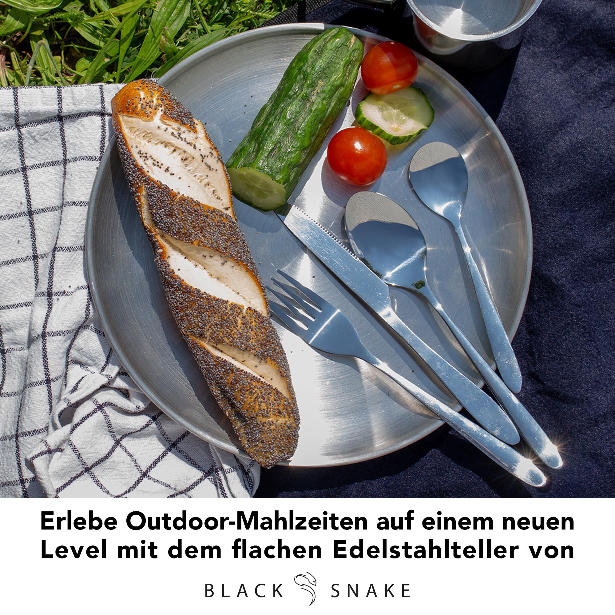 Lot de 2 assiettes rondes en acier inoxydable pour le camping pour