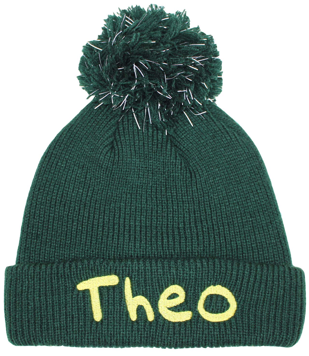 TeddyTs Children's Personalised Bottle Green Chunky Knit Thermal Winter Bobble Hat