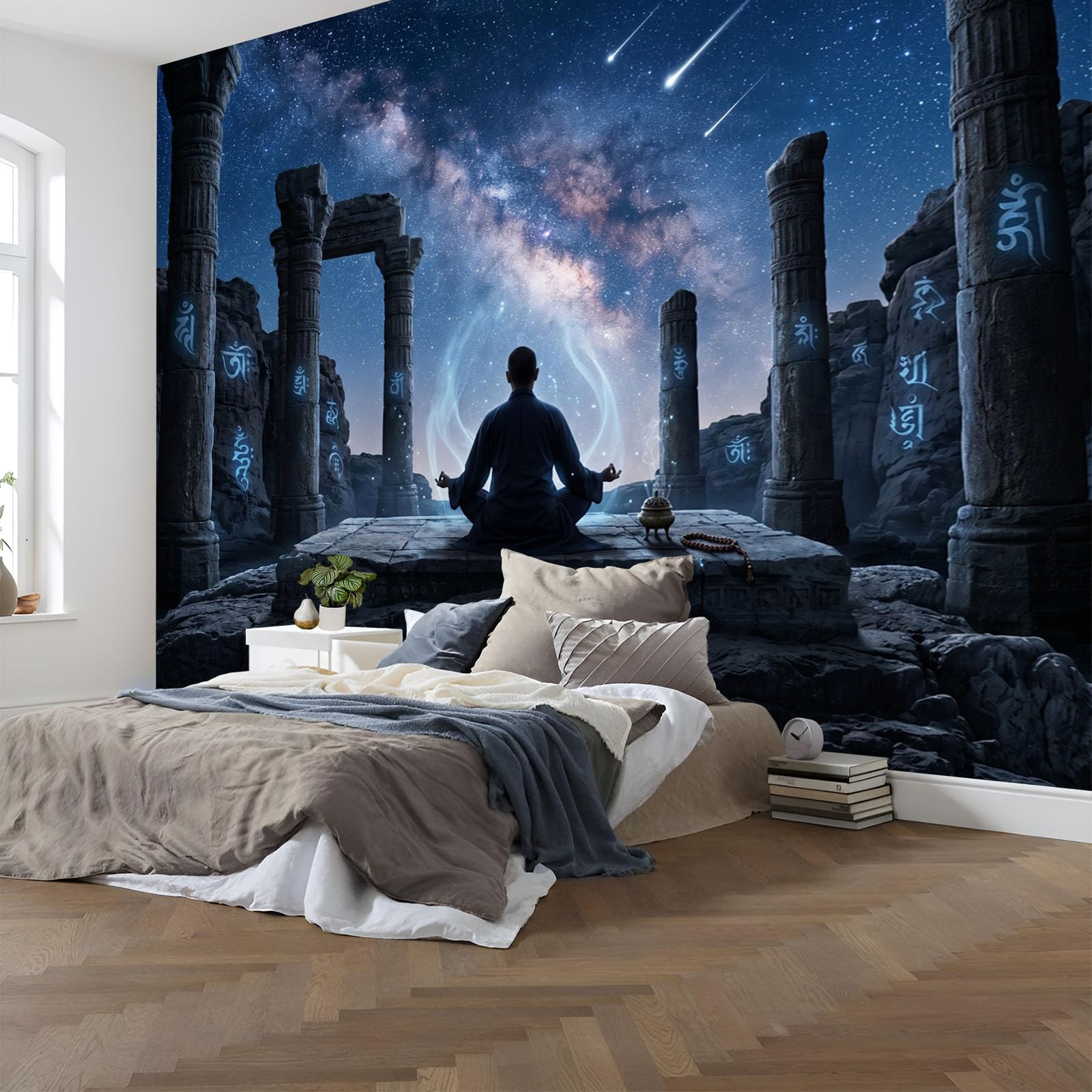 Carta Da Parati Fotomurale Xxl Stampa Meteora Fantasy 250X175Cm, Poster Murale Fotografica 3D In Tessuto Non Tessuto Pilastri Pietra Per Meditazione Di Grande Per Tv Corridoio Soggiorno, Blu Scuro