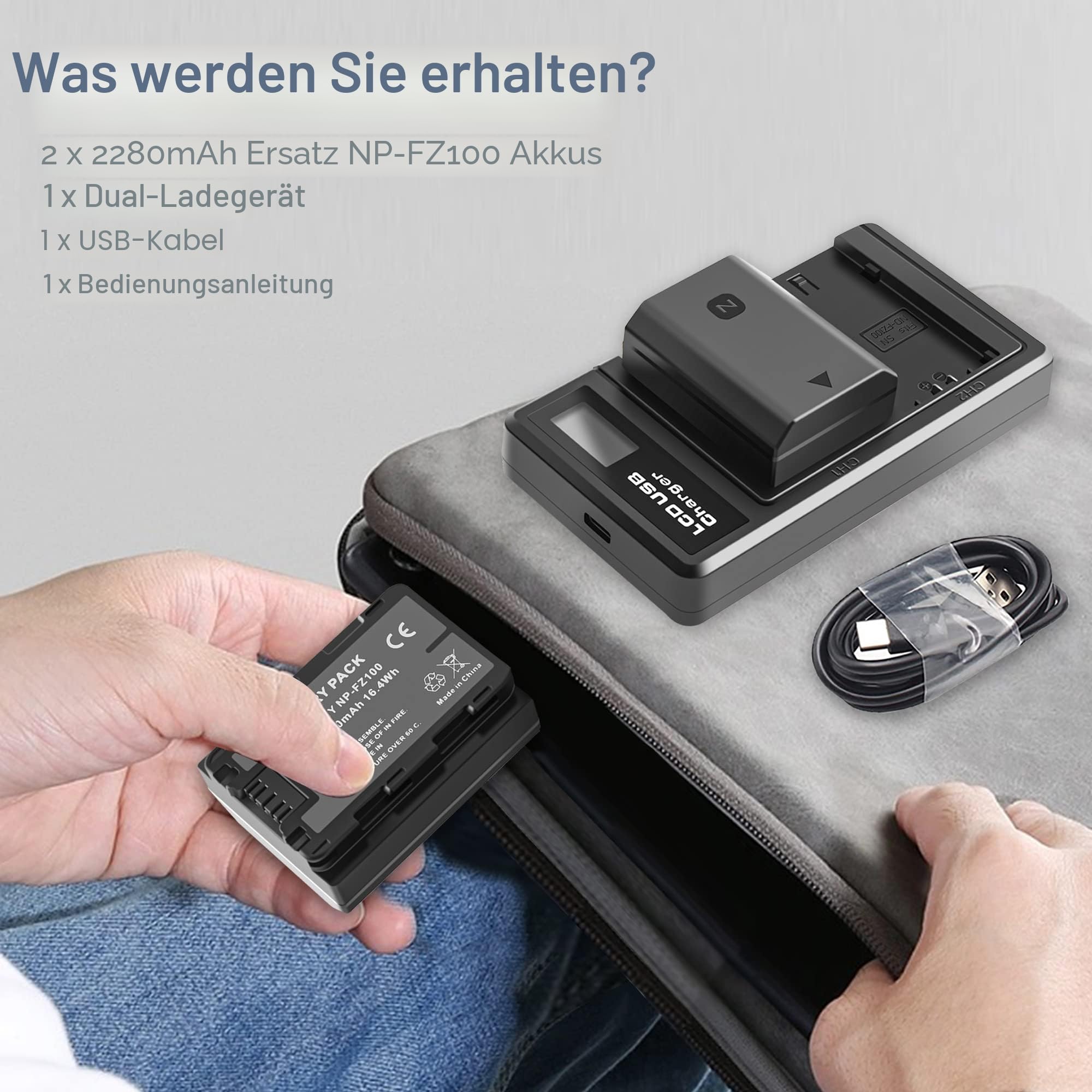 NP-FZ100 Akkus und Smart LED Dual USB Ladegerät für Sony Alpha A7III A7IV A7RIII A7R3 A7R IV A7C A7S,7III 7IV 7RIII 7R3 7R IV 7C 7S α7C, 6700 6600 A6700 A6600 A9 A9R A9S 9 9S 9R Kamera (2 Stück)