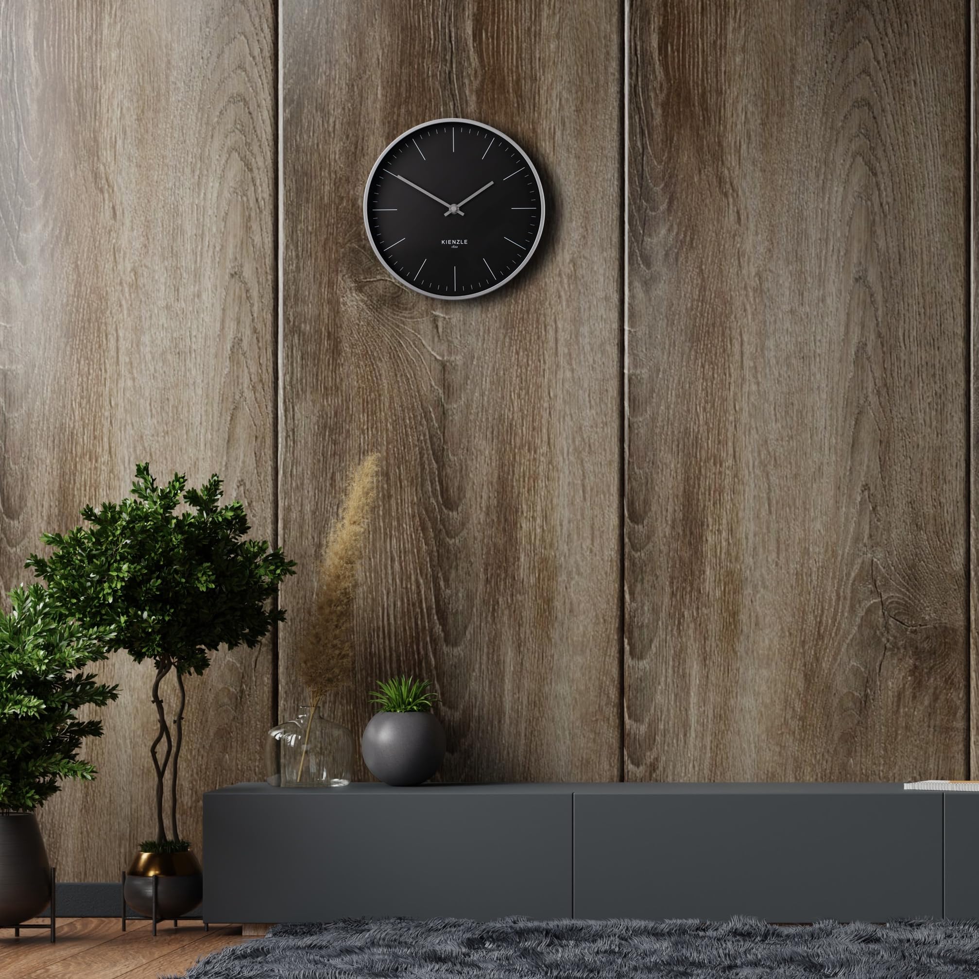 Kienzle Funkwanduhr Modern 25 cm geräuschlos mit DCF-Signal, Stahlrahmen, anthrazit