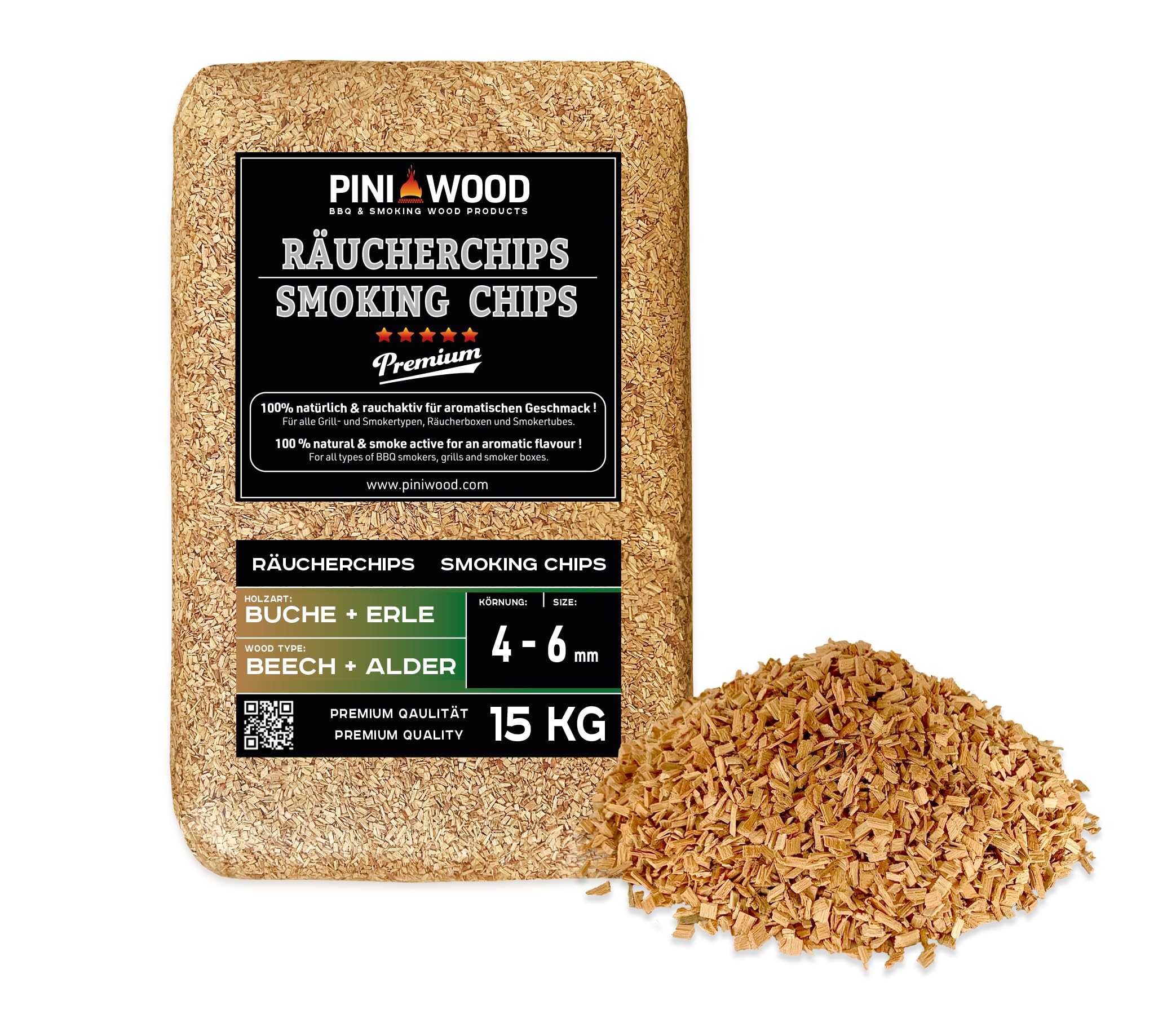 PINI 15 kg chipsów do wędzenia buk i olcha mieszane 4-6 mm chipsy wędzarnicze