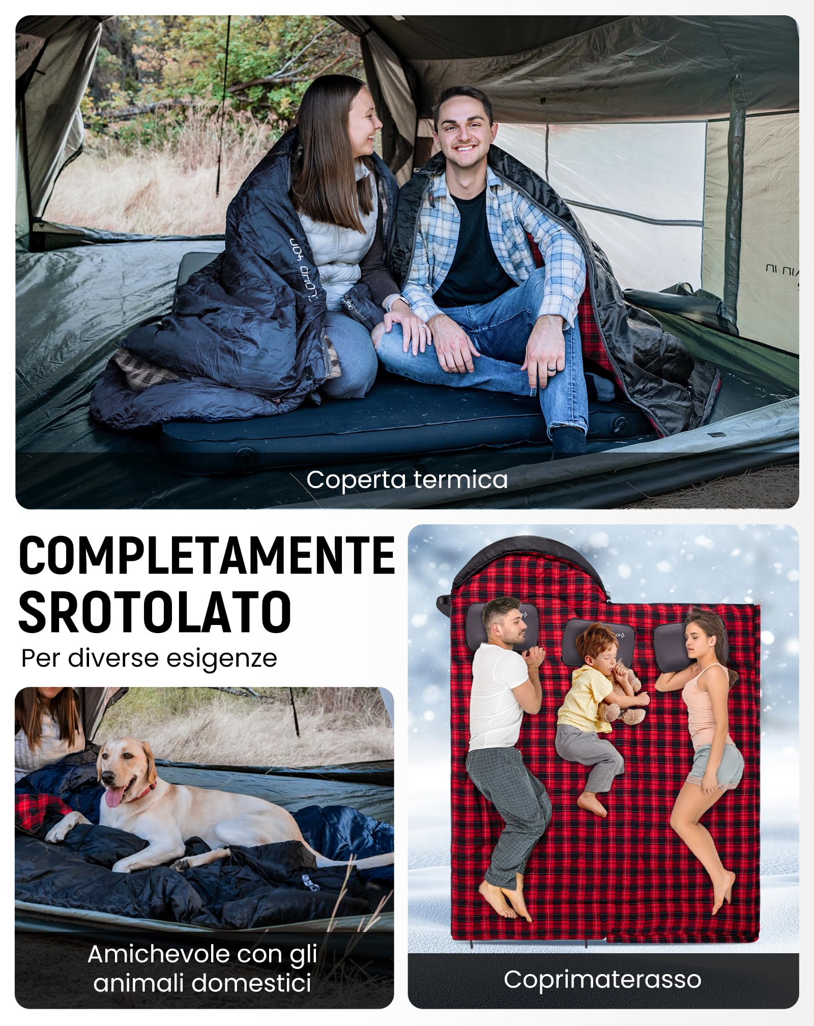 KingCamp Sacco a Pelo Invernale,4 Stagioni,Adulti XL in Flanella Cotone 230 x 90 cm,Caldo, Portatile Leggero Sacchi Pelo Campeggio all'aperto