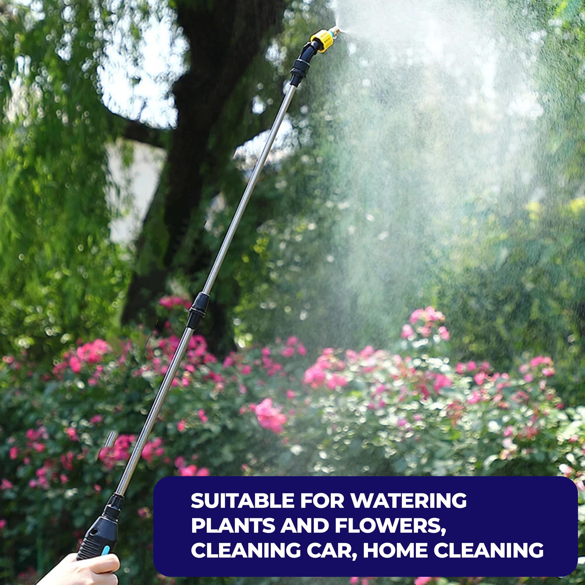 Dapetz ® Pulvérisateur à pression de jardin à piles de 5 L – Pulvérisateur électrique pour mauvaises herbes et eau avec 3 modes de pulvérisation réglables, 3 buses de pulvérisation, indicateur de