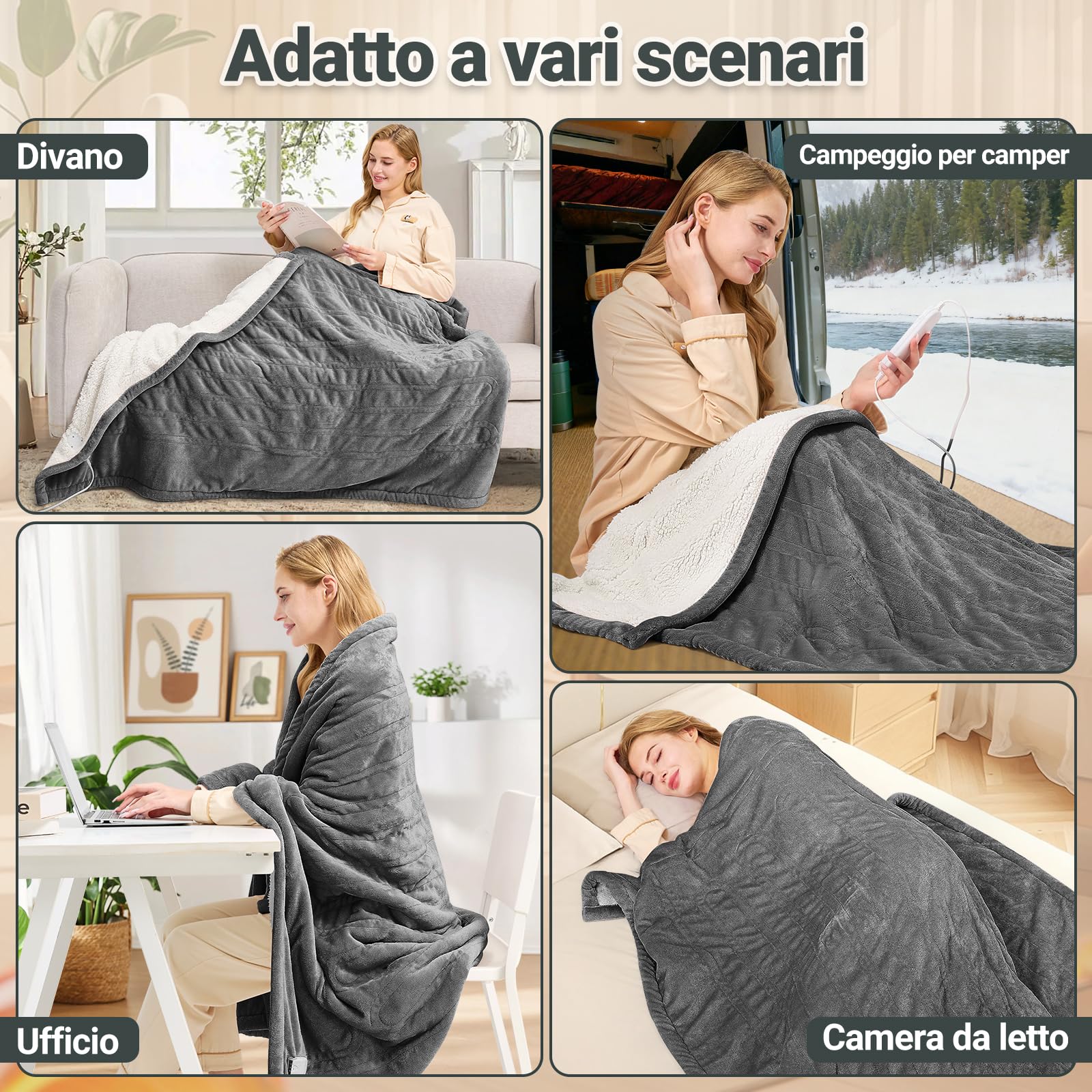 Charmofun Coperta Termica Elettrica, 130X180CM Termocoperta Matrimoniale con Spegnimento Automatico, 8 Temperature, Timer 12H, Riscaldamento Rapido, Lavabile, Plaid Elettrico Per Divano, Letto