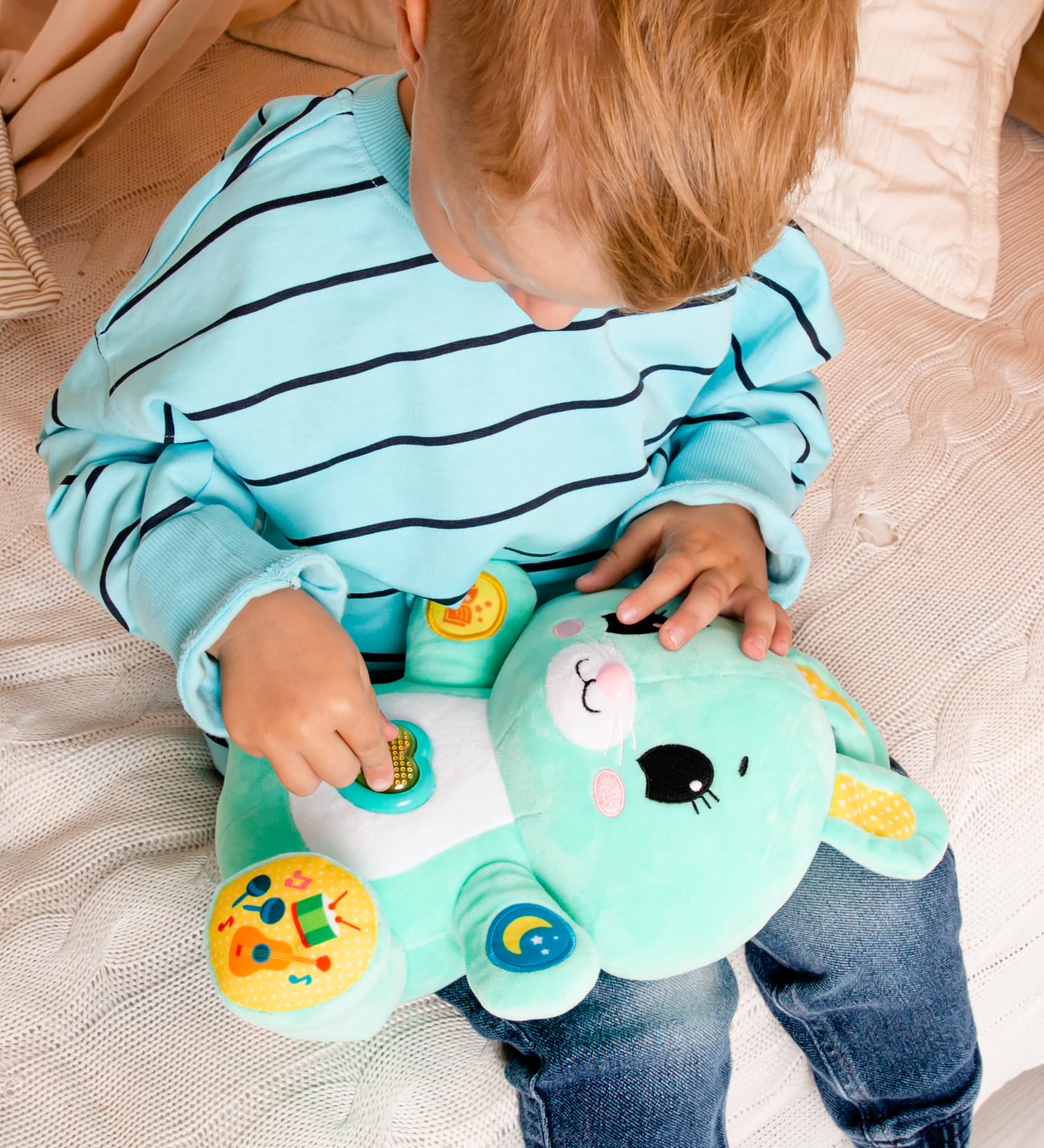 Kids Hits Play with Me Bunny – Interactive Plush Musical Toy for Toddlers – Light-Up Belly, ABCs, Lullabies & Fairy Tales – Educational Stuffed Rabbit – Ages 1+