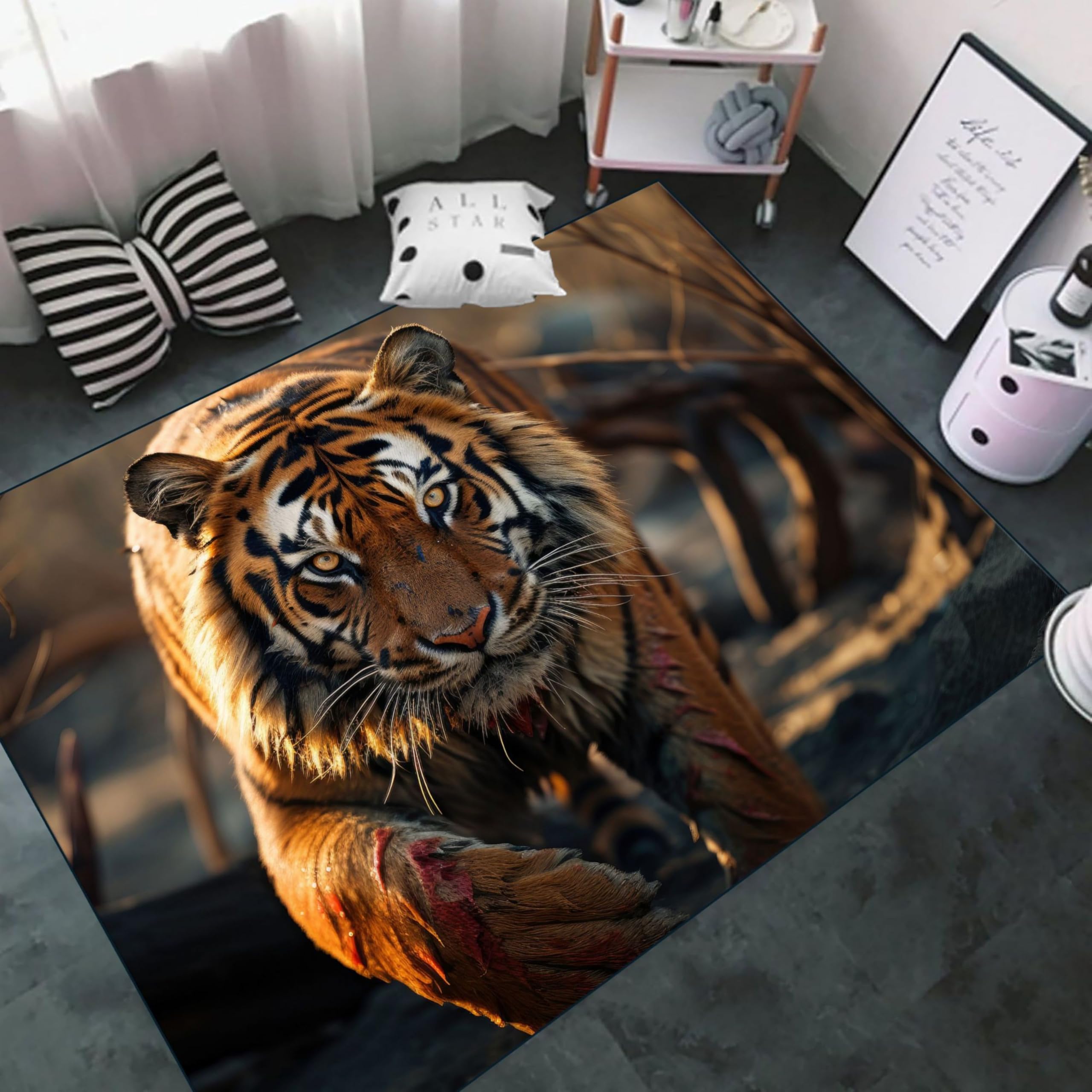 RUGROOM Tiger Rugs 6x9ft Living Room Tiger Area Rugs Forest East Tigers Print Animal Themed Carpets for Bedroom Office Zoo Home Decor Washable Cool