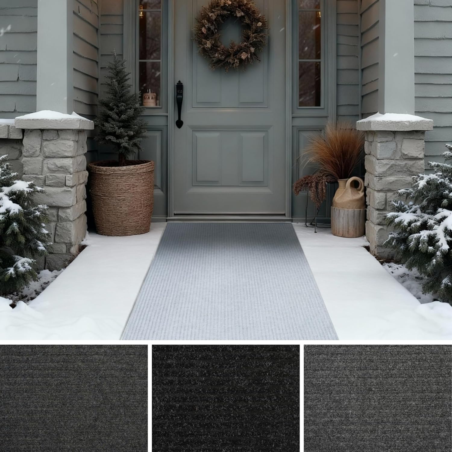 iCustomRug Ribbed Entryway Door Mat – 3'x9' Grey, Indoor/Outdoor, Non-Slip TPR Rubber Backing, Low-Profile All-Weather Carpet, Non-Shedding & Easy Care, Utility Rug Ideal for High Traffic Areas