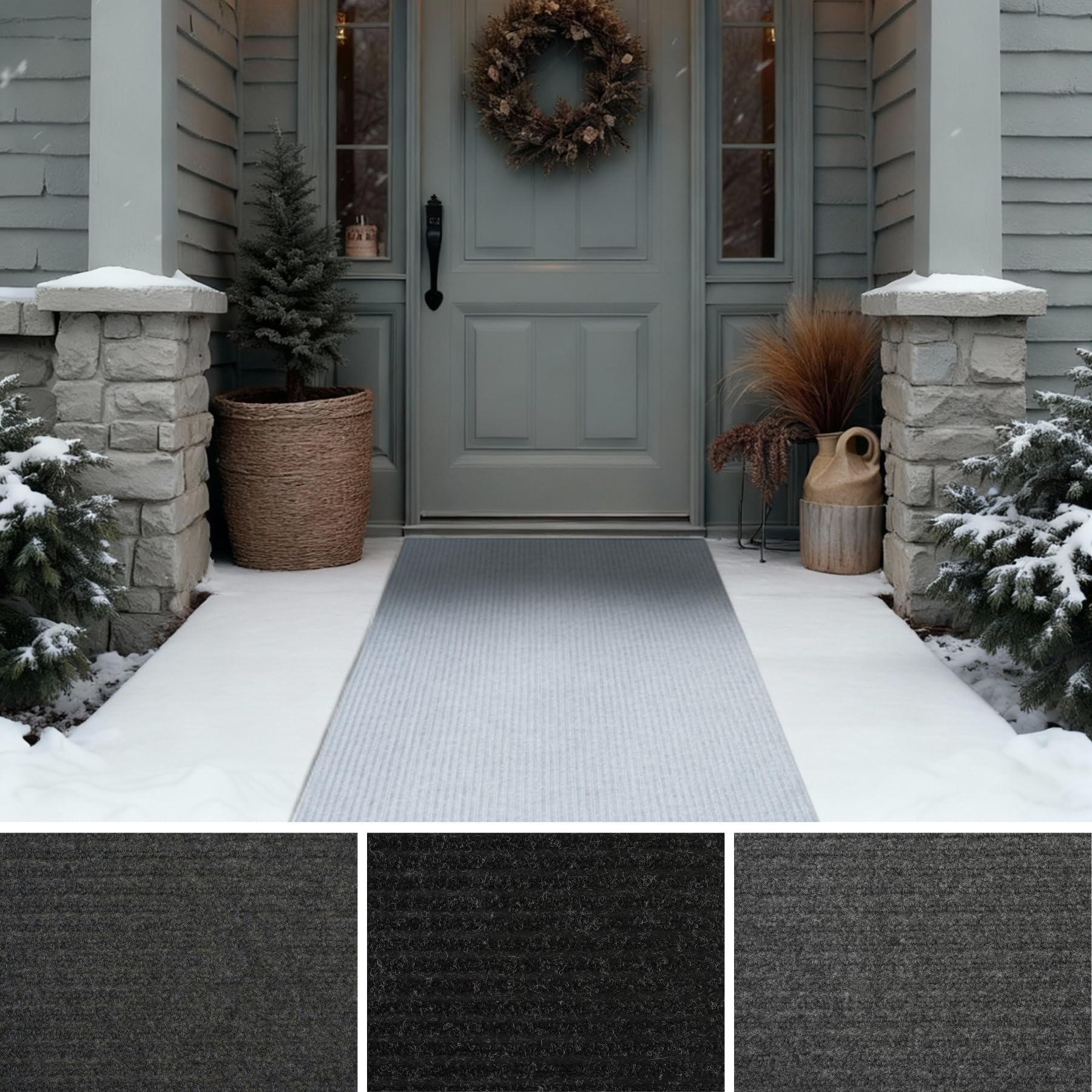 iCustomRug Ribbed Hallway Runner – 3'x70' Grey, Indoor/Outdoor, Non-Slip TPR Rubber Backing, Low-Profile All-Weather Carpet, Non-Shedding & Easy Care,