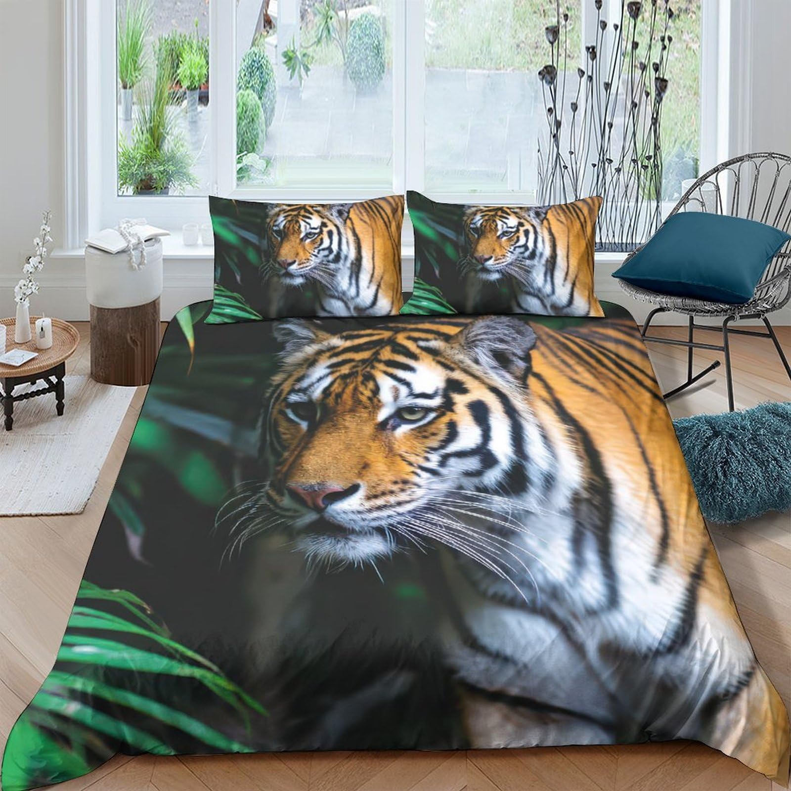 Ctjqhvkz Style-9 3D Printed Tiger Jungle Fitted Sheet Microfiber Soft Breathable Animal Art Mattress Cover For Bedroom Dorm Decor Single（135X200cm）
