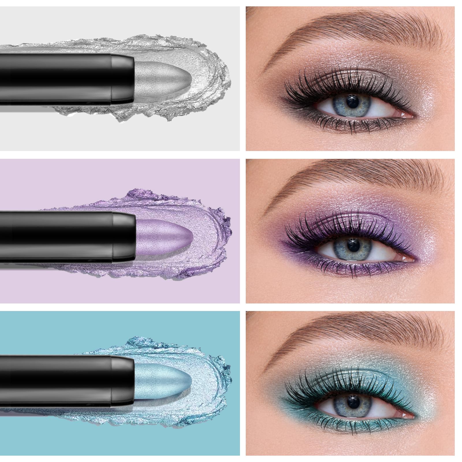 Boobeen 3PCS Cream Eyeshadow Pencil Crayon Waterproof Eyeshadow Brightener Stick Shimmer Eyeshadow Pen Create Glitter Eye Makeup - Image 2