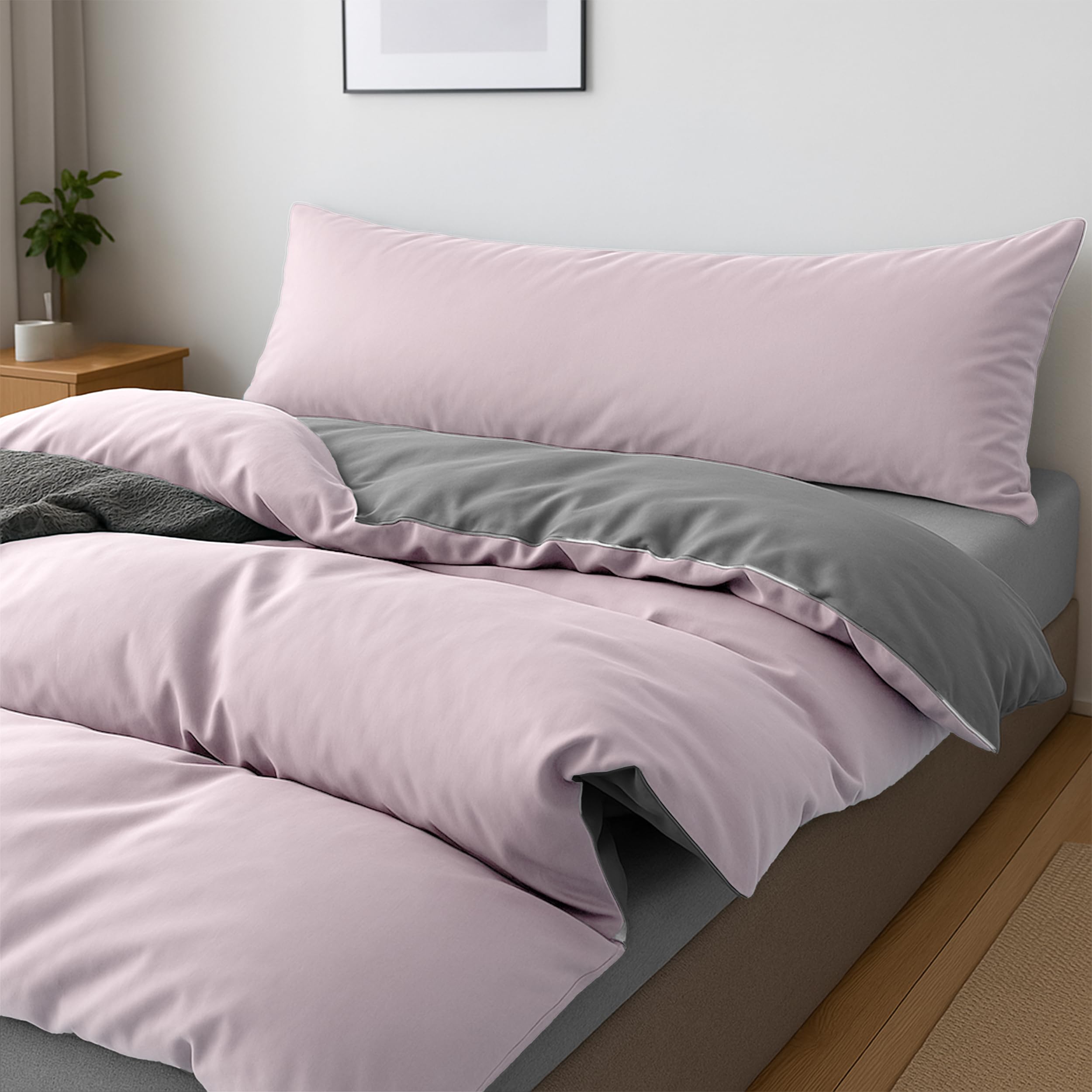 BESCH Juego Funda Nórdica de 3 Piezas para Cama de 90 Color Rosa/Gris - Funda Nordica 150x220cm + Sábana Ajustable 90x190/200cm + Funda Almohada 45x110cm