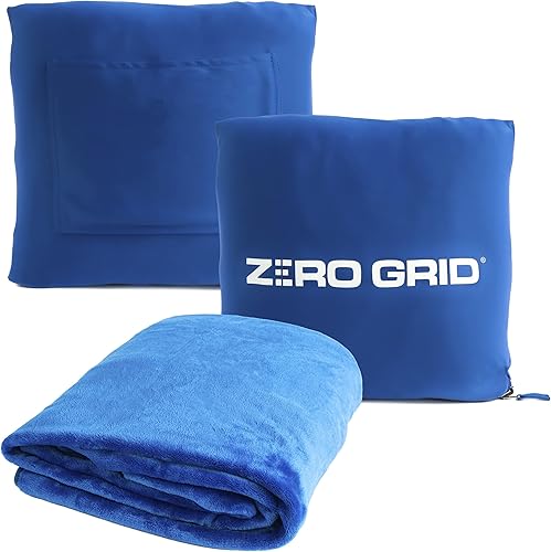 Zero Grid Manta de viaje ligera y súper suave de alta calidad con broches para el cuello, cómodos bolsillos para los pies y bolsa con cremallera