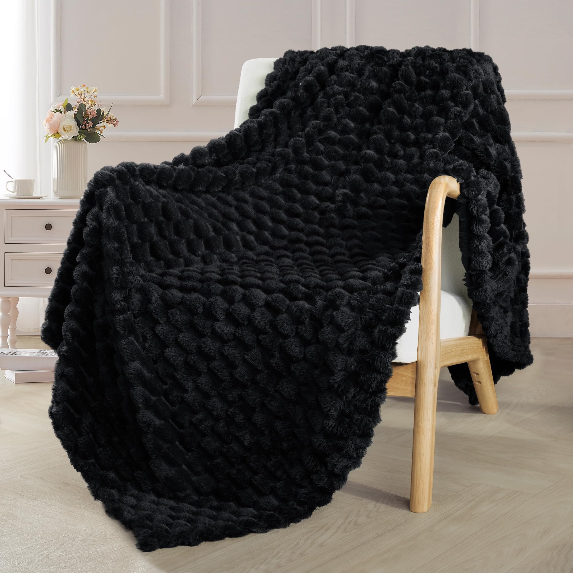 Exclusivo Mezcla Manta Cama Color Negro - Manta Sofá, Manta Polar, Franela Doble Cara Suave, Ligera y Fácil Cuidado, Todas Estaciones, Jacquard Elegante, 130x170 CM OEKO-TEX STANDARD 100