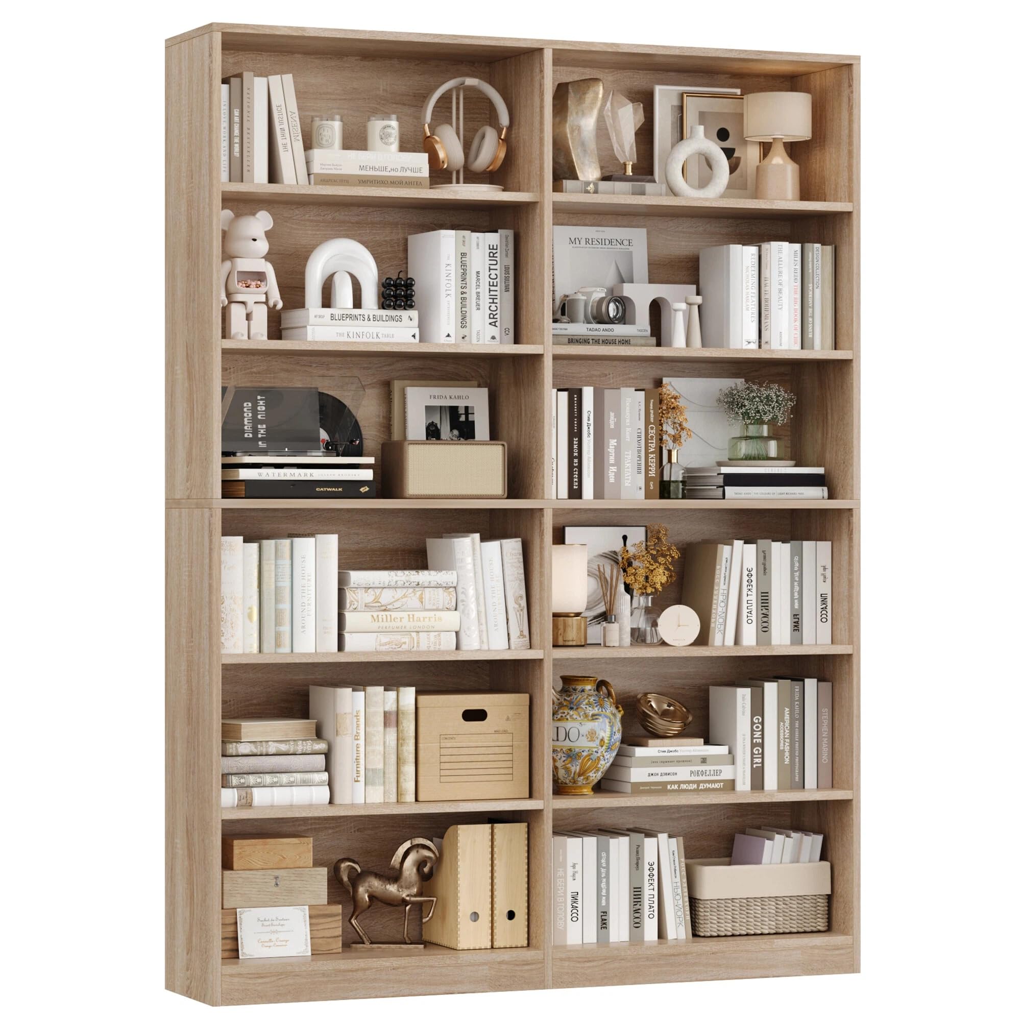 FirFurd Bücherregal Bücherschrank mit 12 Fächern 120x30x188,7 cm | Billy Regal, Raumteiler, Standregal doppelreihig, zur Aufbewahrung und Präsentation, für Arbeitszimmer Wohnzimmer