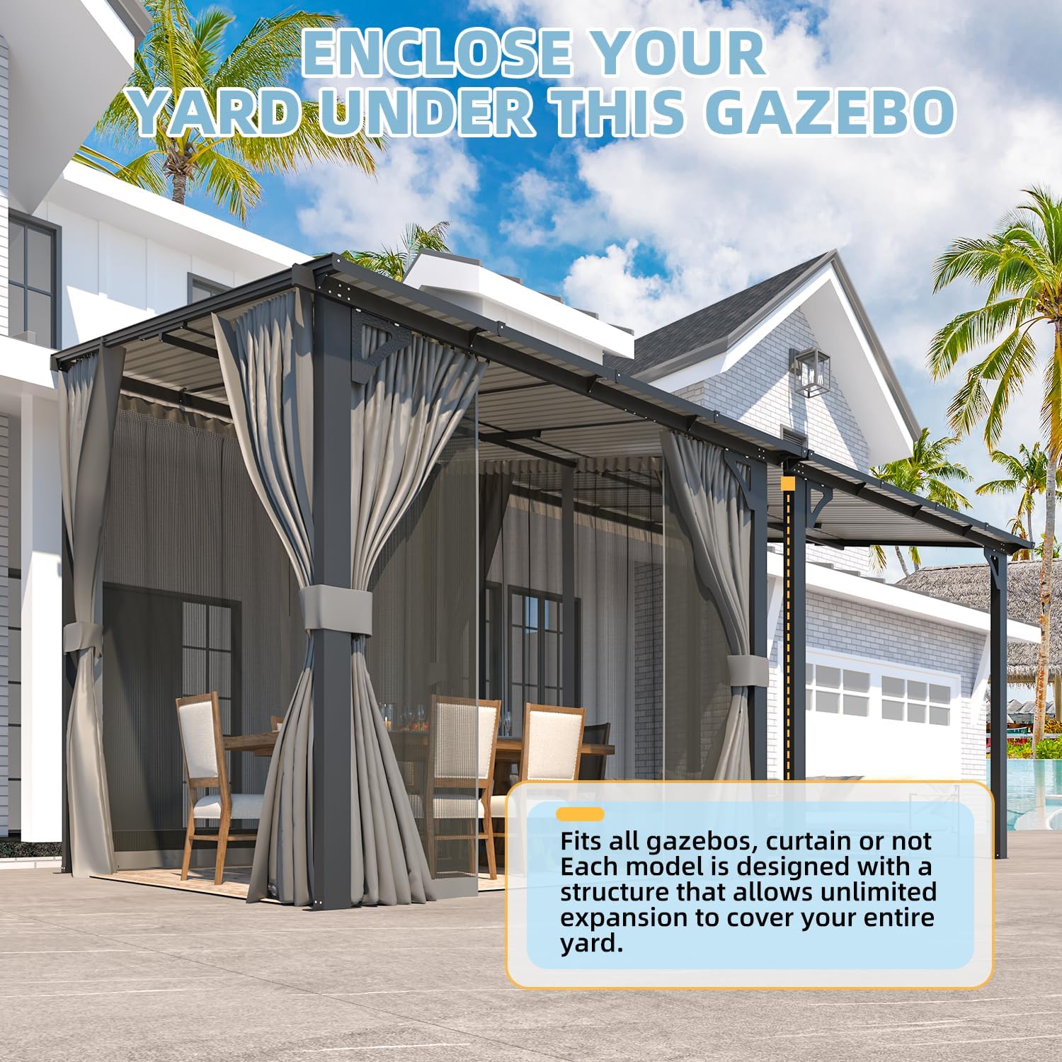 AECOJOY 8x8 Gazebo attached to a house, showing its lean-to design