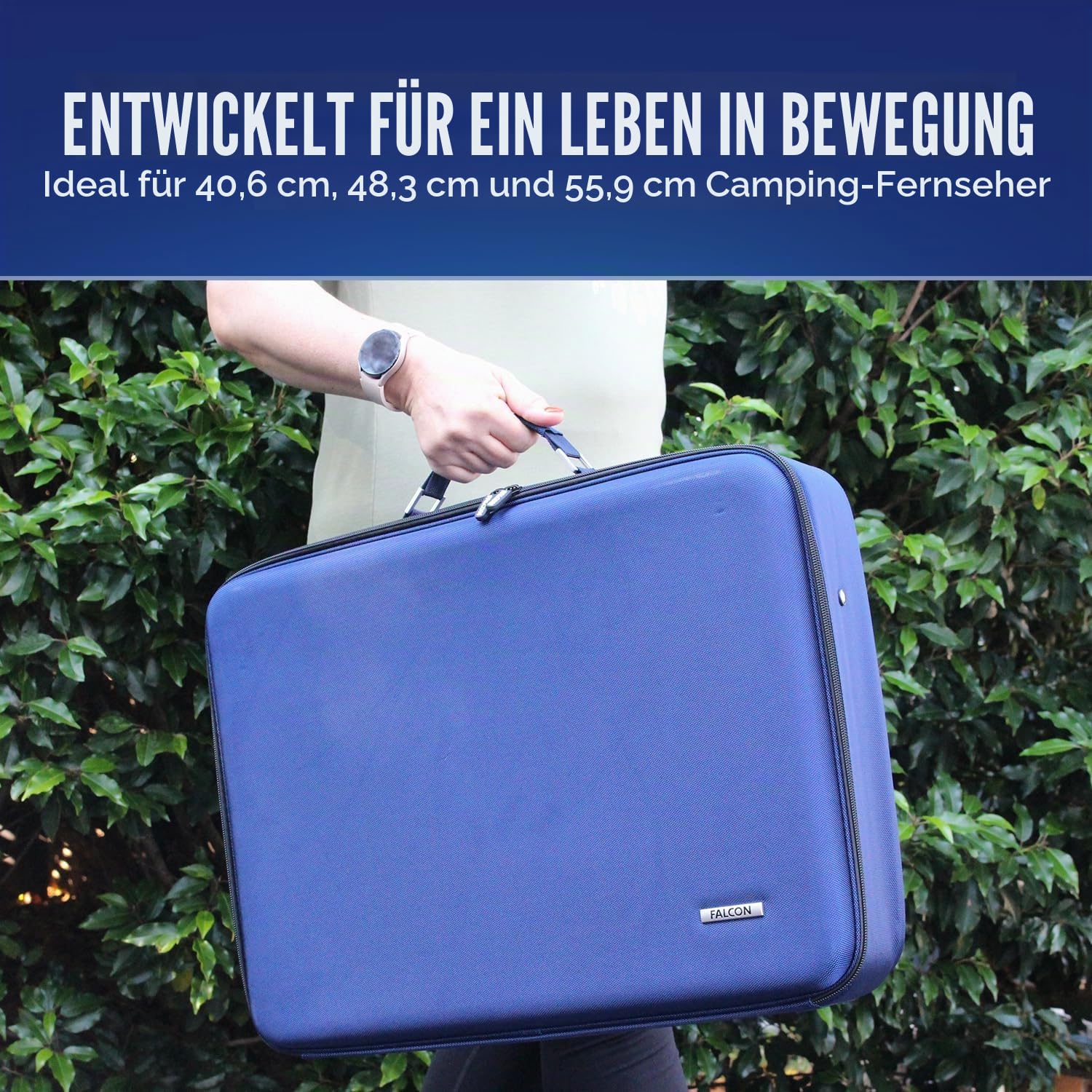 Falcon Schutzhülle für Camping-Fernseher – harte Tragetasche für Camping, Wohnmobil & Wohnwagen, blau, 24-27 inches, Klassisch