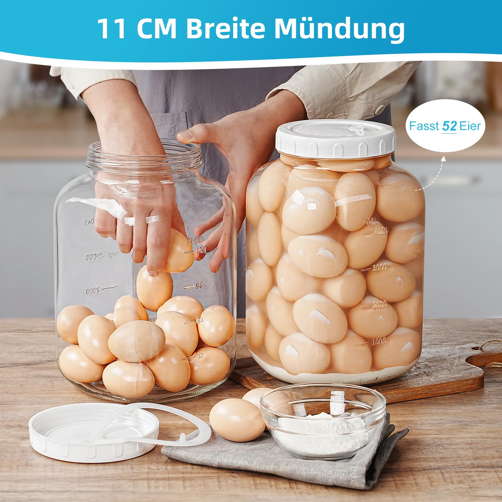 Absovetu 2 Stück Groß Fermentierglas mit Luftschleuse 5,7 Liter - Breiter Mund Fermentiergläser mit Gärventil Fermentier Set Fermentierglas mit Gewicht für Kimchi Sauerteig Sauerkraut Kefir Gemüse