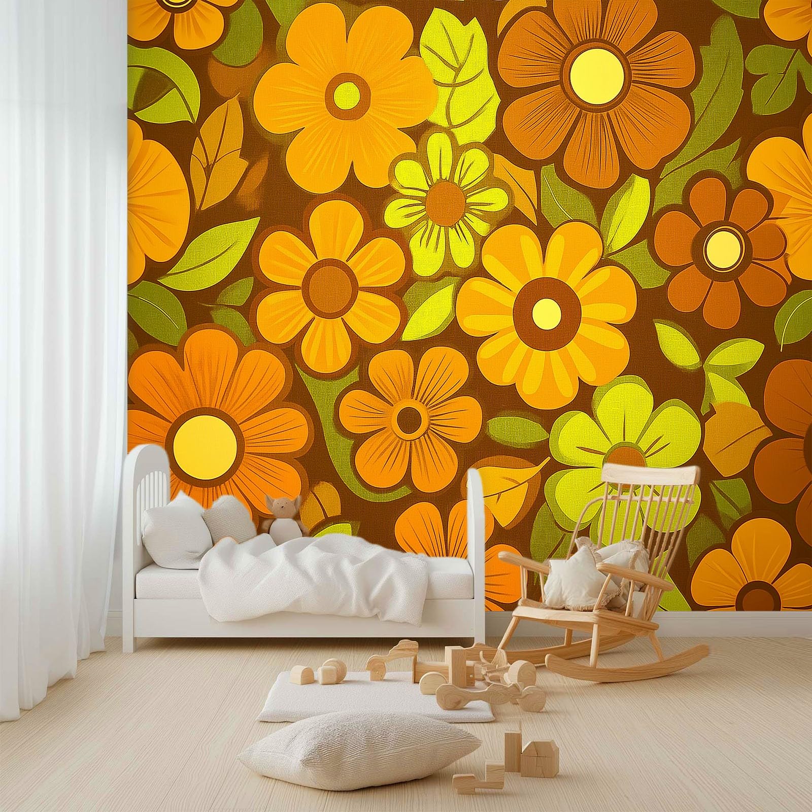 Générique Panoramiczna tapeta 200 x 140 cm boho kwiatowy moda włóknina XXL fototapeta gobelin fototapeta salon sypialnia - tapeta Trompe l'eil efekt 3D, żółta